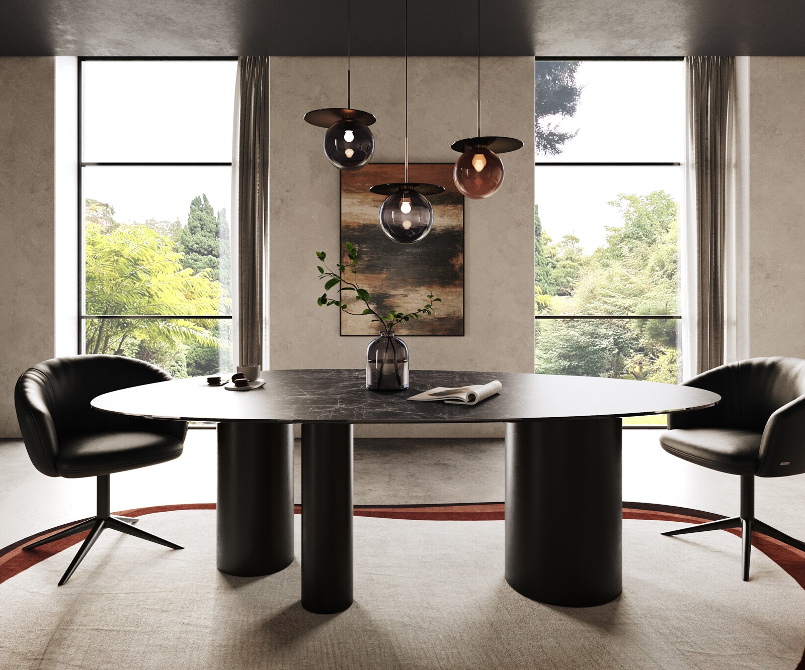 Table à manger Edge ovalee 220x120 céramique Laminam® Nero Greco anthracite Troa métal noir 2