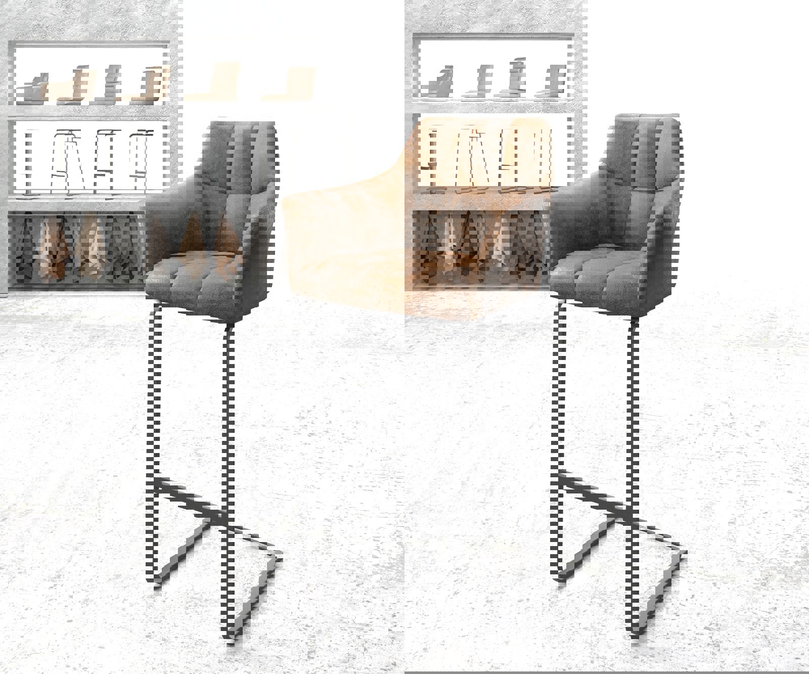 Barstuhl Yulo-Flex Vintage Braun Freischwinger flach Metall Barstuhl Yulo-Flex Vintage Braun Freischwinger flach Metall