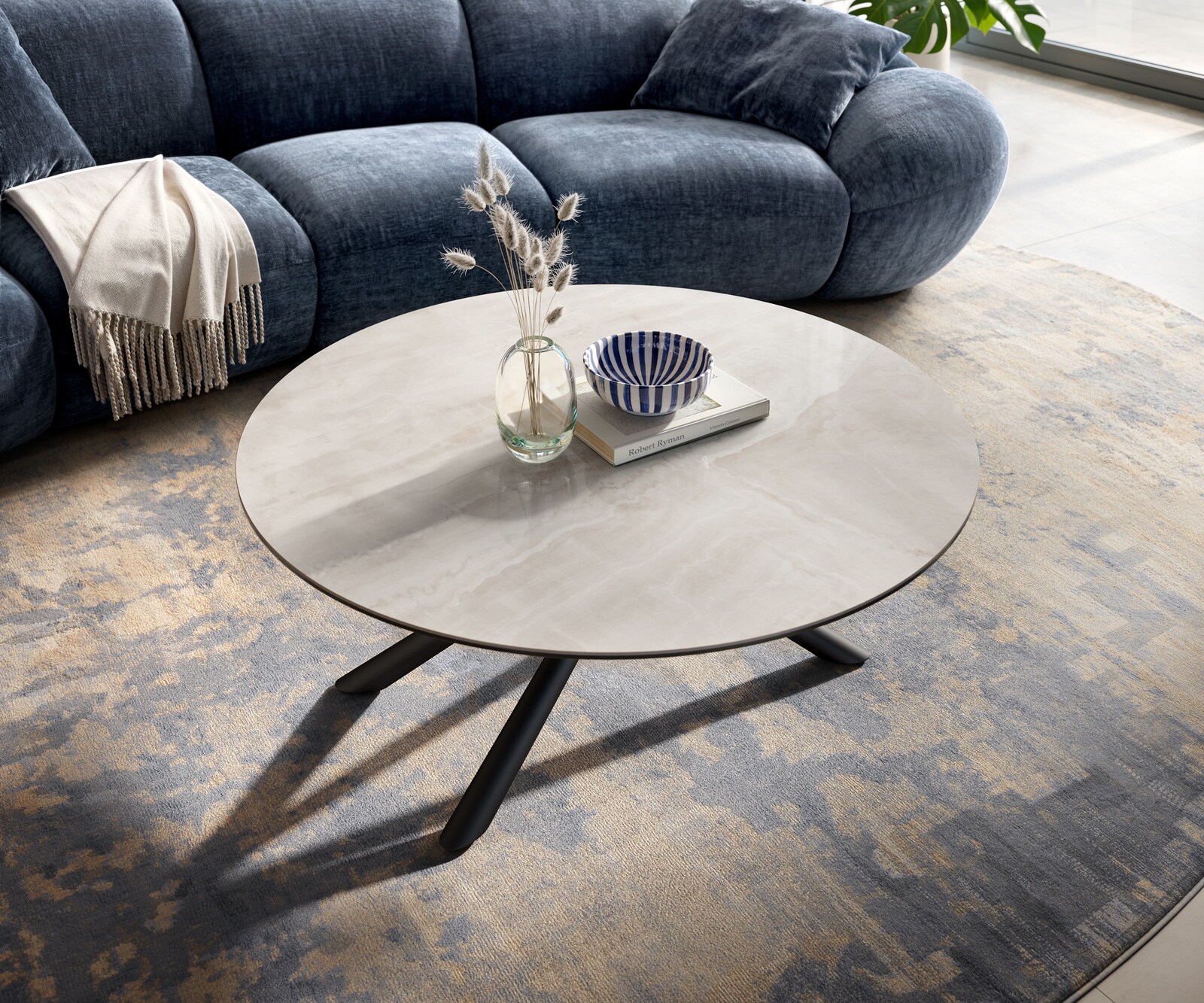 Table basse Edge ronde 100x100 cm céramique Onyx Champagne Sarity métal noir 4