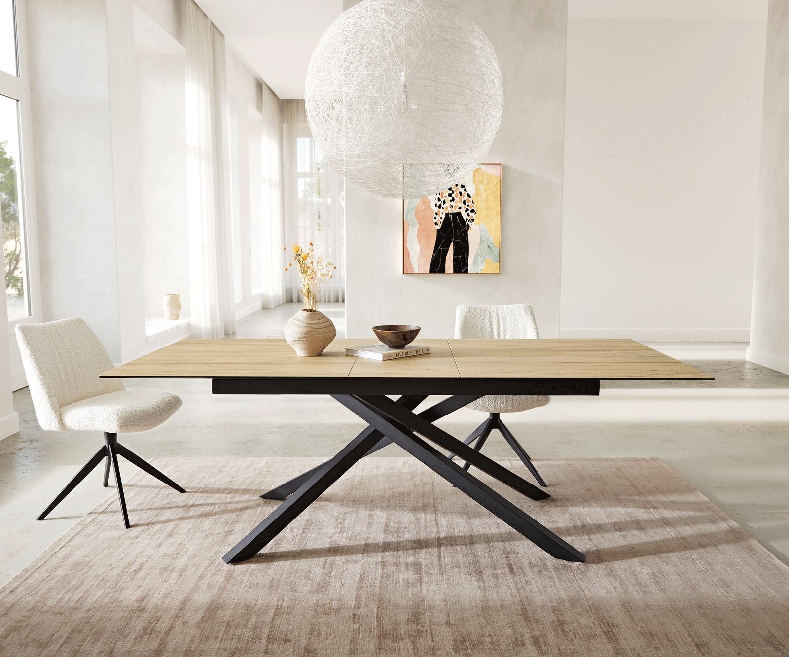 Esstisch Edge 180-220x100 Keramik Laminam® Sabbia Eichefarbig Kreuzgestell Rechteck Schwarz ausziehbar 6