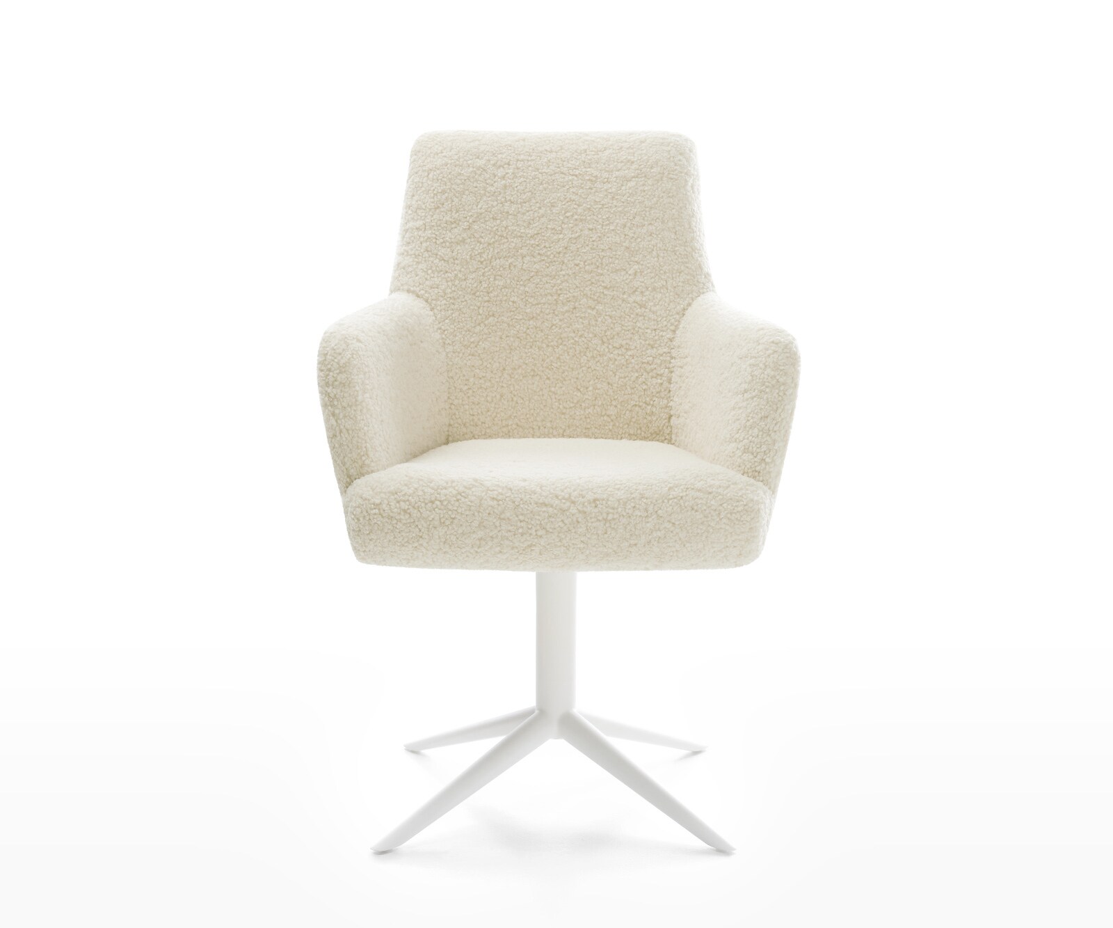 Drehstuhl Heira-Flex mit Armlehnen Teddystoff Beige Fußkreuz Weiß 360° drehbar Wippfunktion Taschenfederkern 2