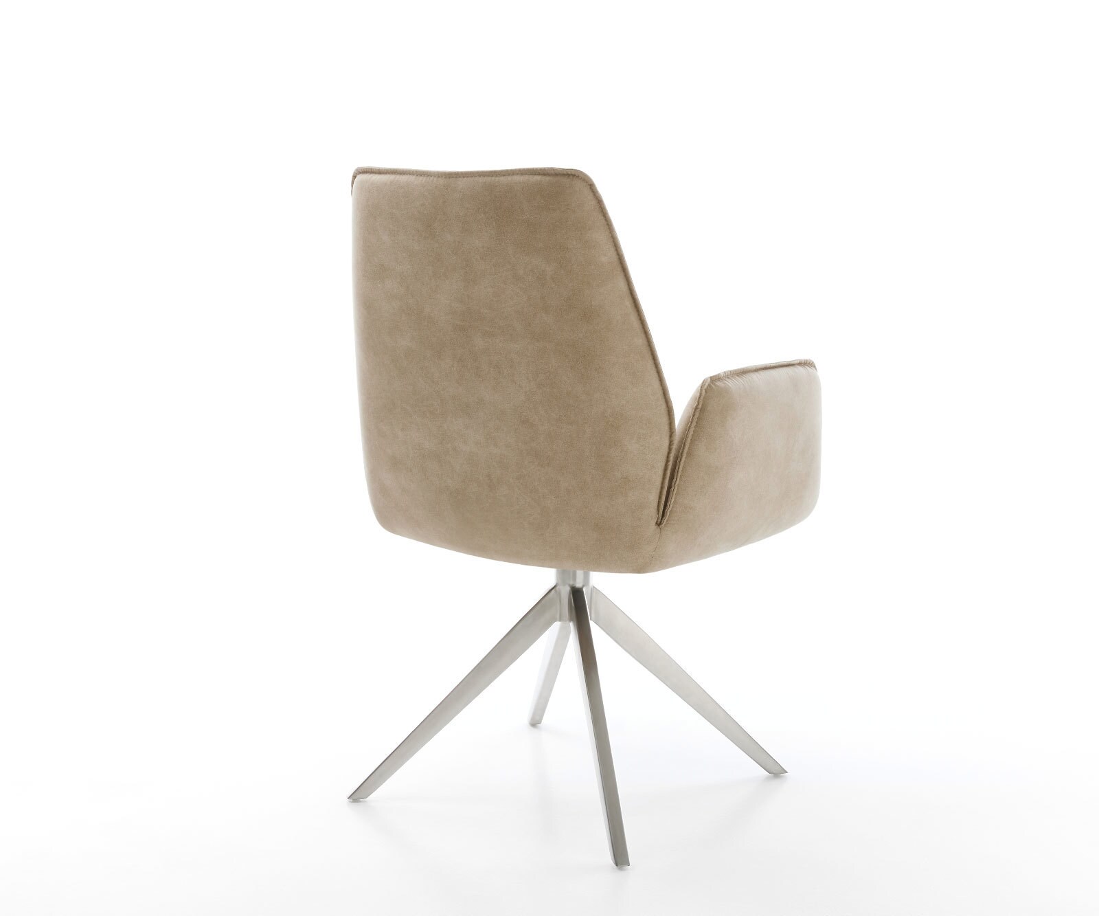Chaise-de-salle-à-manger Zoa-Flex microvelours beige vintage pied croisé large acier inoxydable brossé ressorts ensachés 4