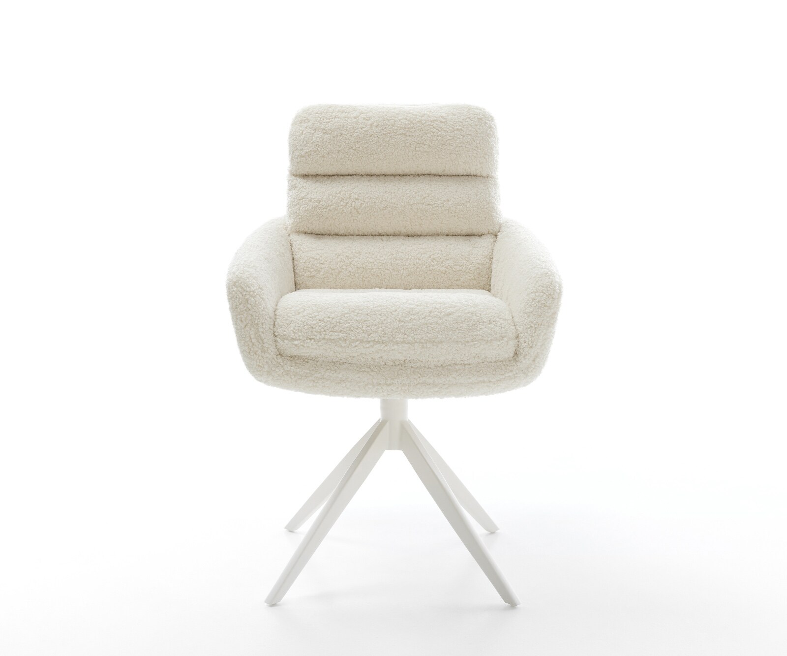 Chaise-pivotante Abelia-Flex avec accoudoirs tissu teddy beige pied croisé large blanc pivotement sur 360° fonction bascule 1
