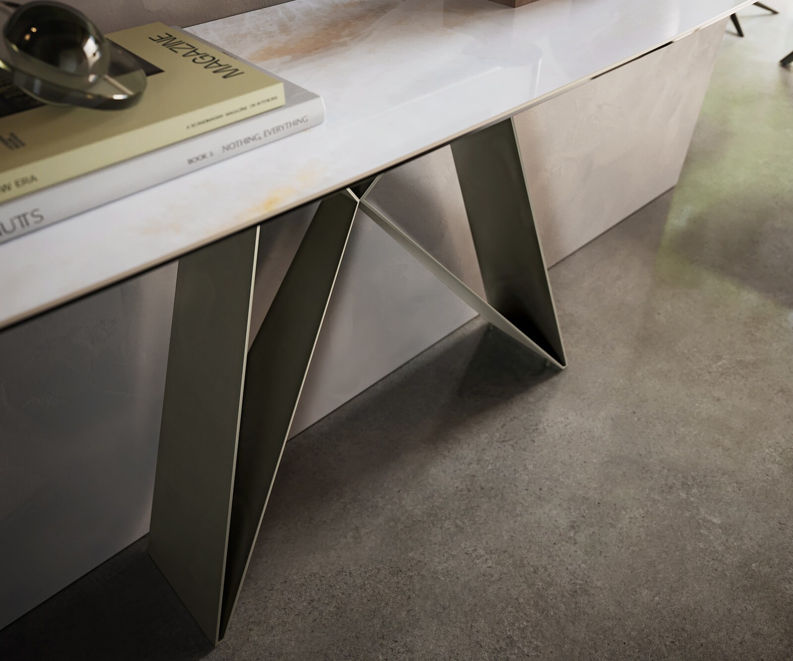 Konsolentisch Edge Boot 180x40 cm Keramik Onyx Pearl Velio Metall Effektfinish Titan 5