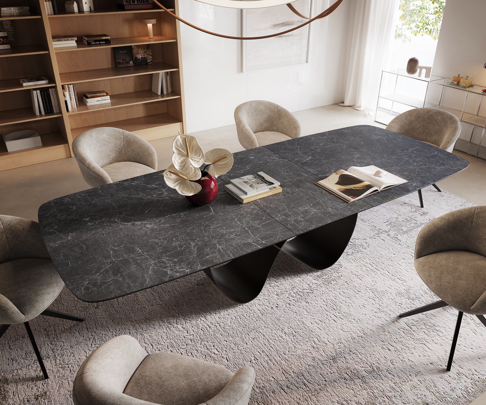 Esstisch Edge Boot 240-300x120 cm Keramik Laminam® Nero Greco Anthrazit Infinity Metall Schwarz ausziehbar 4