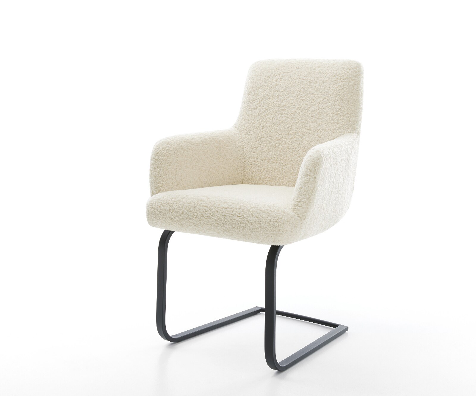 Freischwinger Heira-Flex mit Armlehnen Teddystoff Beige Freischwinger flach Schwarz Taschenfederkern