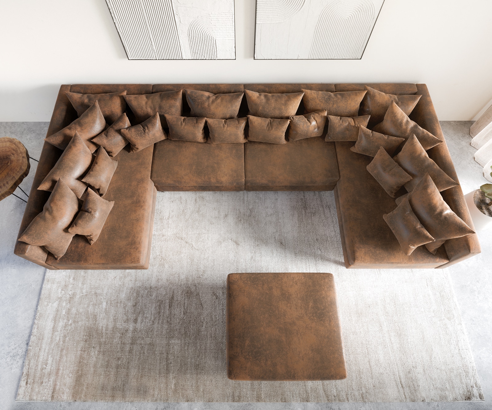 Wohnlandschaft Clovis XL Braun Antik Optik modular Hocker  4 Wohnlandschaft Clovis XL Braun Antik Optik modular Hocker  4