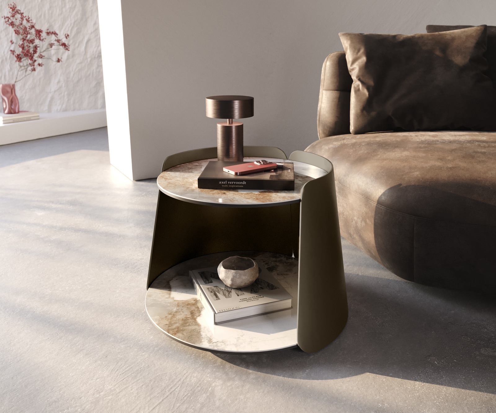 Couchtisch Daban 59x59 cm Keramik Minas Melange Weiß-Beige Gestell Metall Titanfarbig Couchtisch Daban 59x59 cm Keramik Minas Melange Weiß-Beige Gestell Metall Titanfarbig