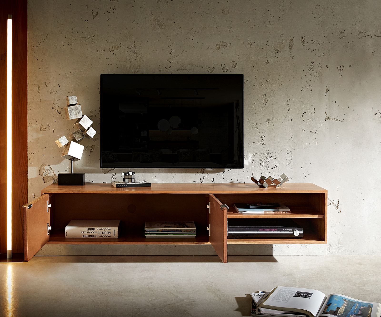 Lowboard Teele 160 cm Akazie Natur Schiefer 2 Türen schwebend 5 Lowboard Teele 160 cm Akazie Natur Schiefer 2 Türen schwebend 5