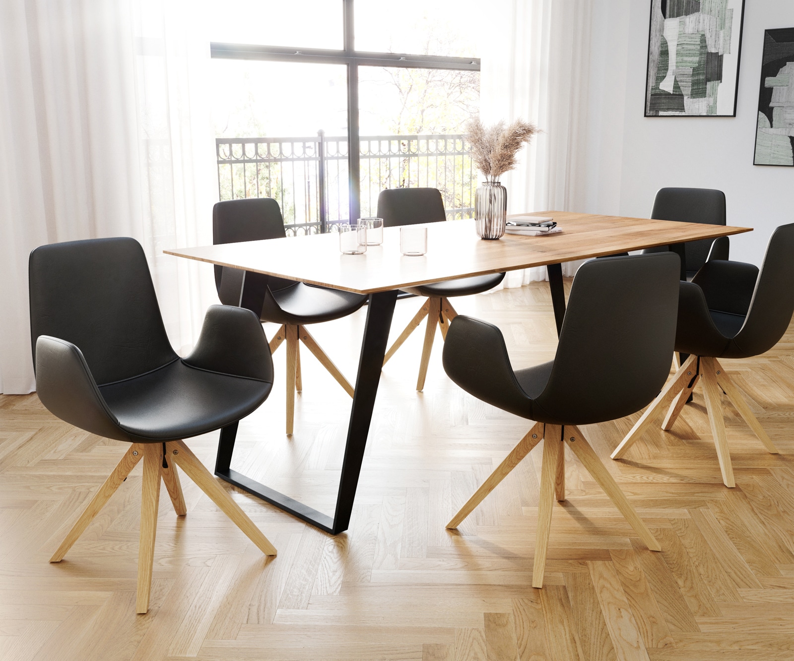 Esszimmerstuhl Ilia-Flex mit Armlehnen Echt-Leder Schwarz Holzgestell konisch Natur 3 Esszimmerstuhl Ilia-Flex mit Armlehnen Echt-Leder Schwarz Holzgestell konisch Natur 3