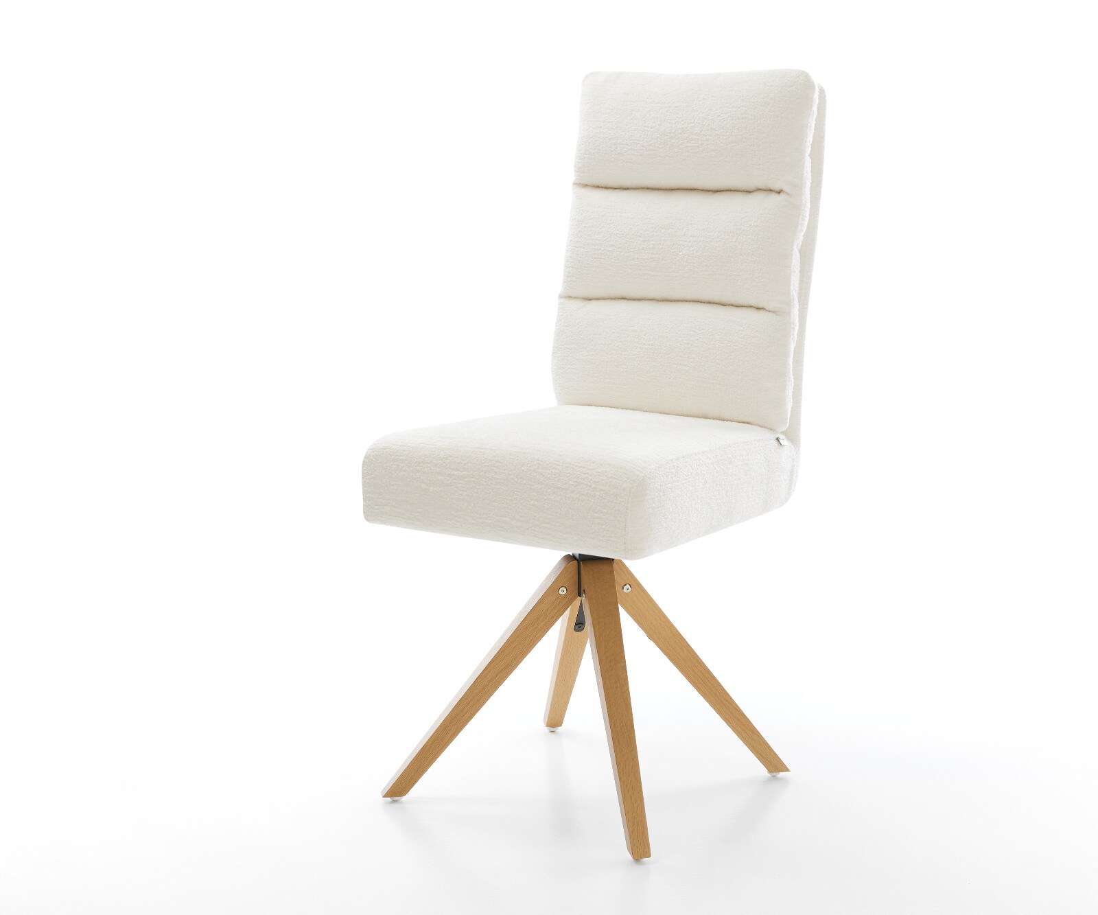 Drehstuhl Pela-Flex Bouclé Soft Beige Holzgestell kantig Natur 360° drehbar Taschenfederkern