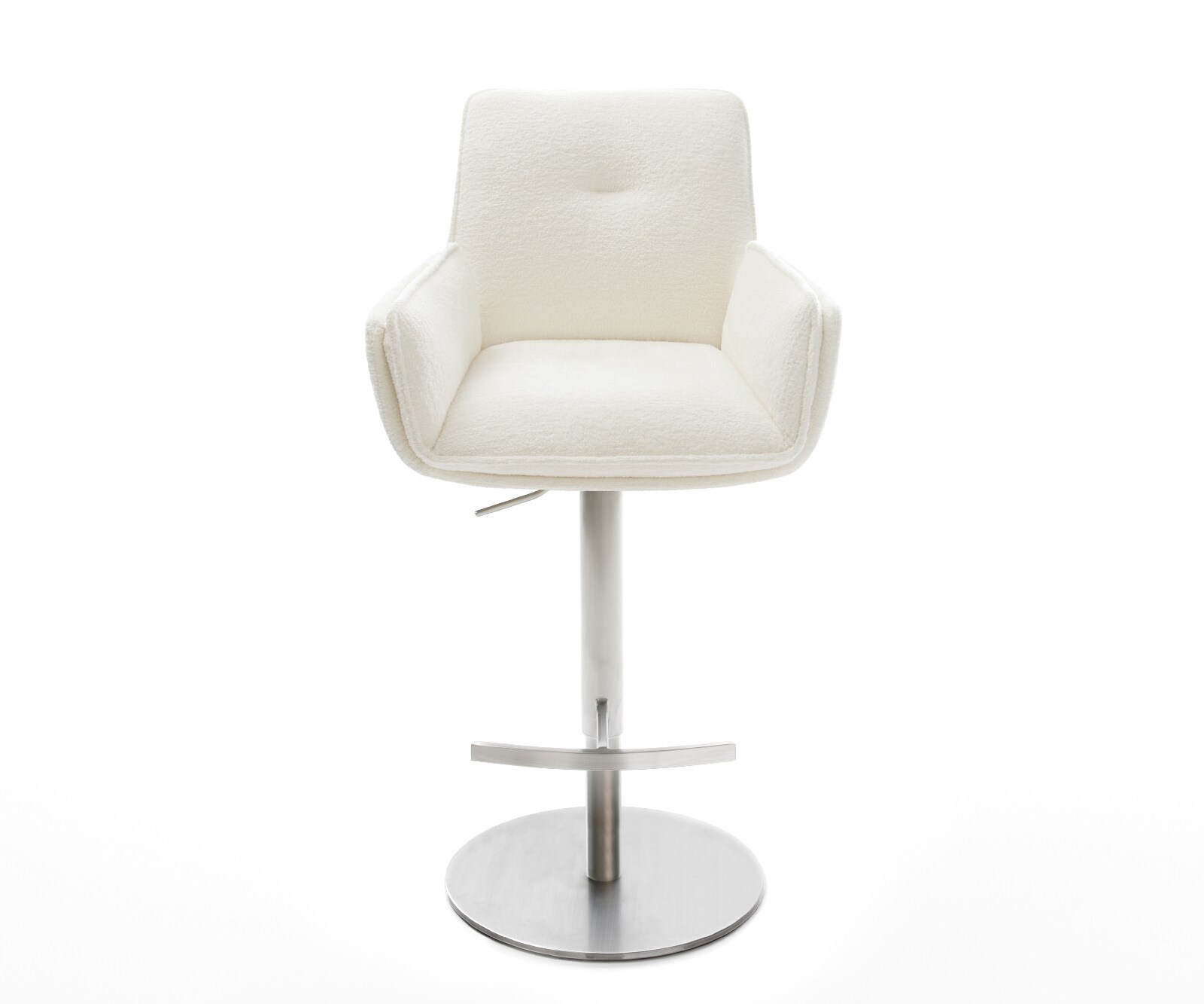 Barstuhl Nela-Flex Bouclé Soft Beige Drehfuß höhenverstellbar Edelstahl Silberfarben 2