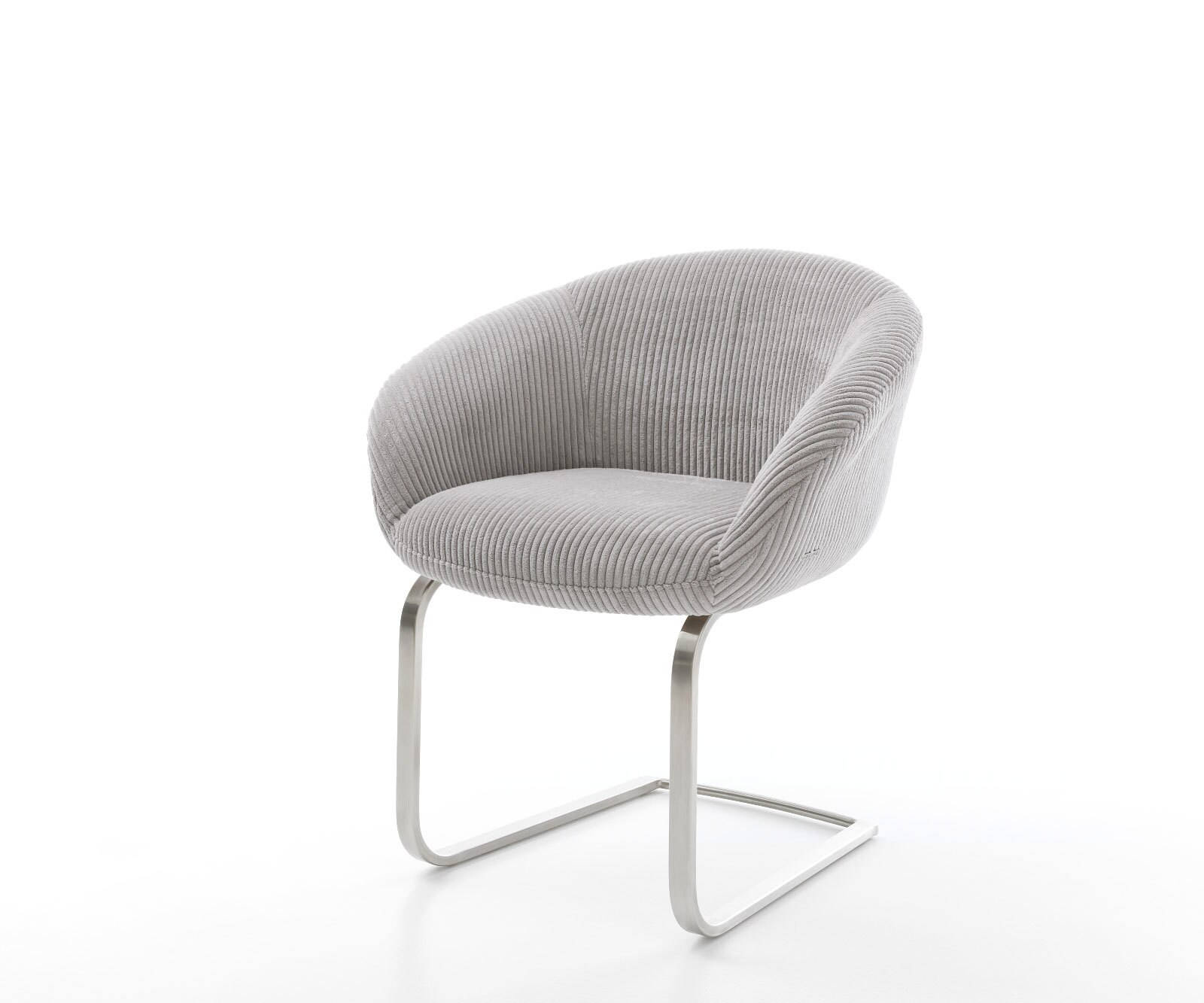 Cantilever Vinka-Flex avec accoudoirs côtelé gris argenté pied cantilever plat acier inoxydable brossé ressorts ensachés 1