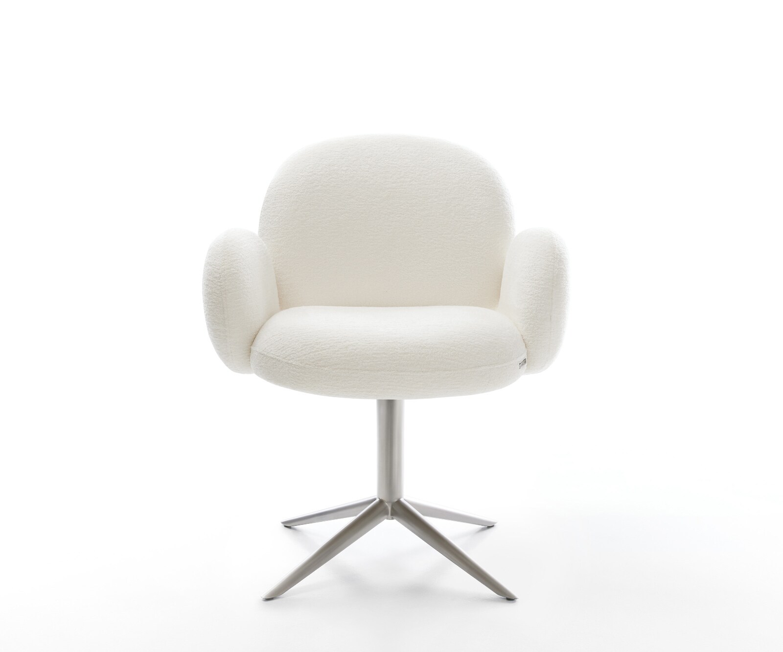 Chaise-pivotante Nube-Flex avec accoudoirs bouclé doux beige pied de chaise 4 branches acier inoxydable pivotement sur 360° fonction bascule resorts ensachés 2
