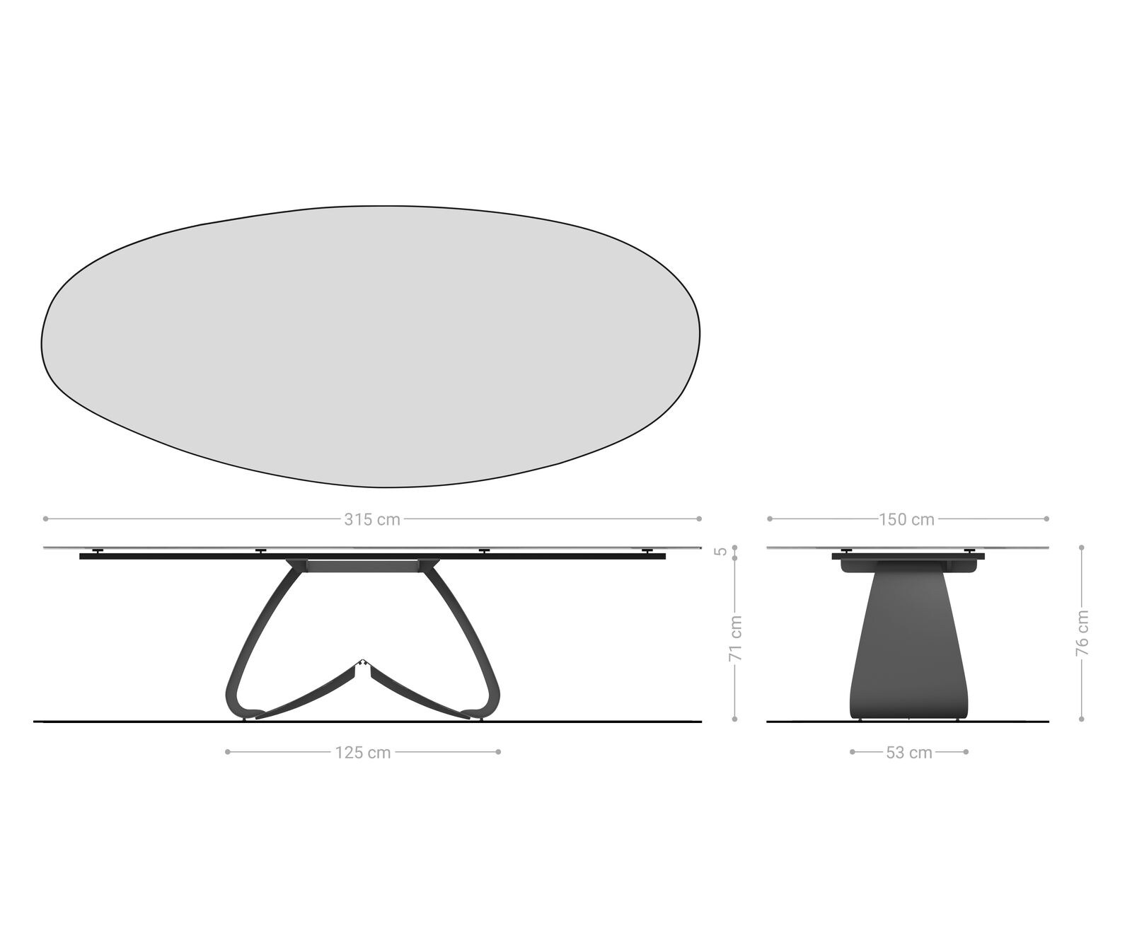 Table de salle à manger Edge Ovale 315x150 cm Céramique Emperador Extra Lucidato Brun foncé Piètement en W Métal finition effet Titane 6