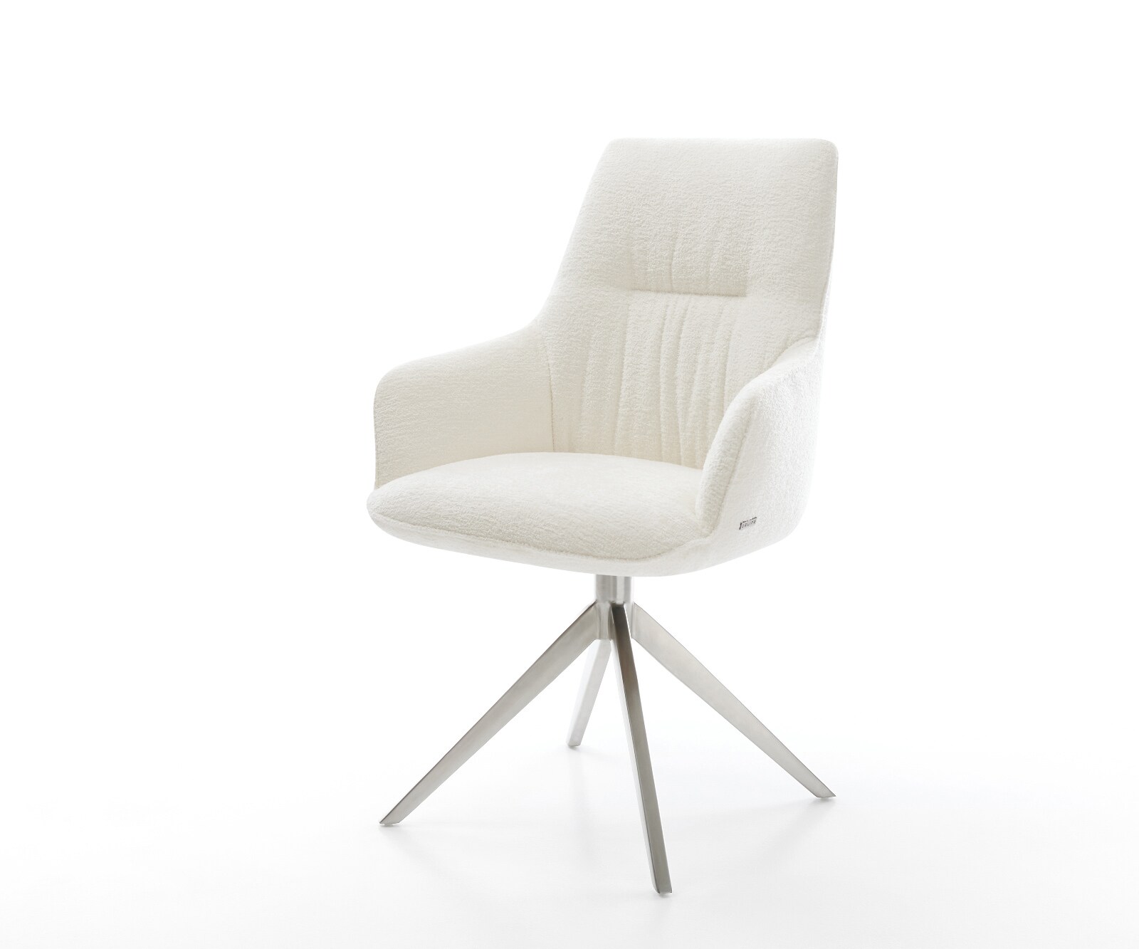 Chaise-pivotante Zelia-Flex avec accoudoirs bouclé doux beige pied croisé large acier inoxydable pivotement sur 360° fonction bascule resorts ensachés 1