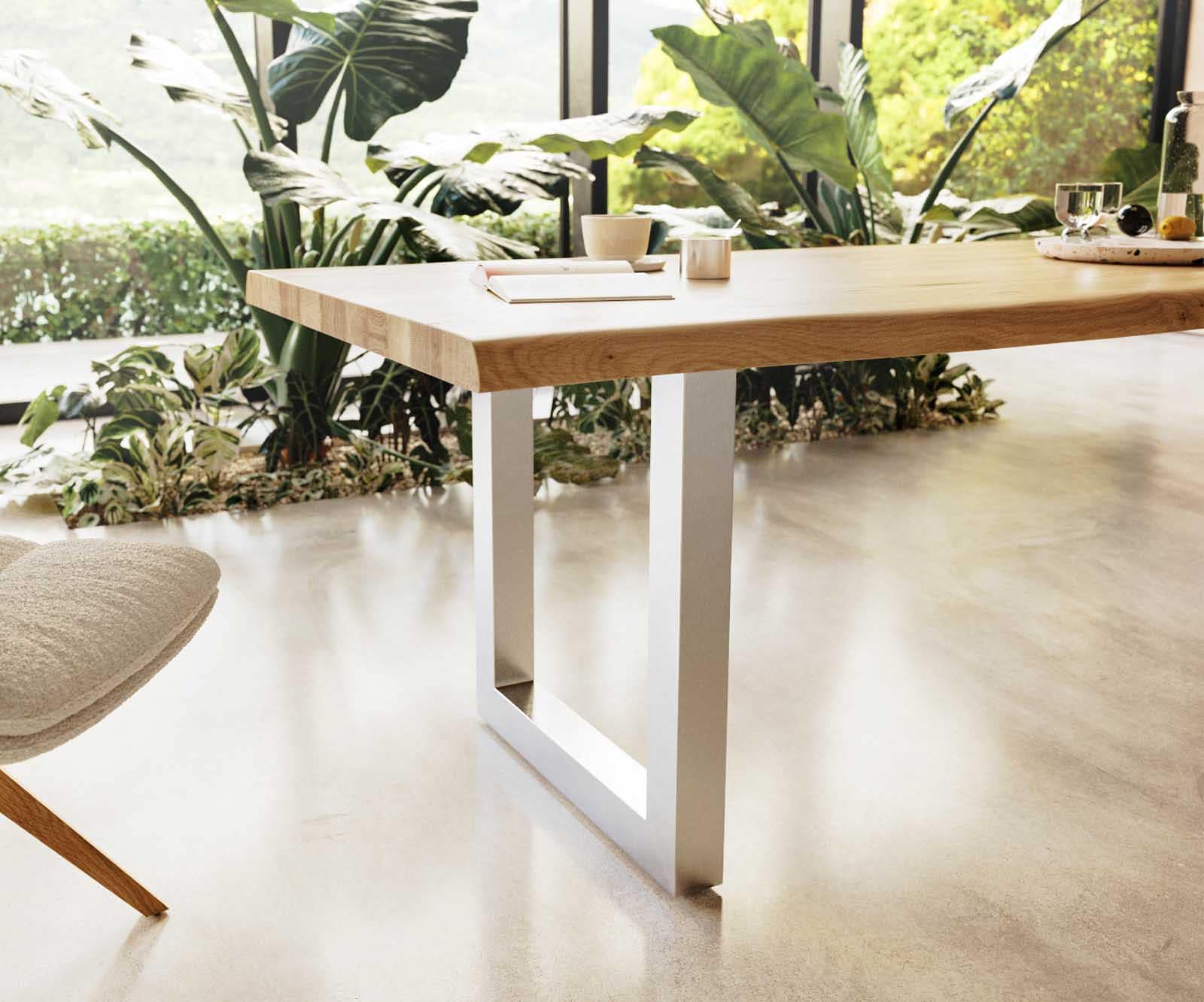 Esstisch Edge 300x100 Eiche Natur Edelstahl Breit Live-Edge 5