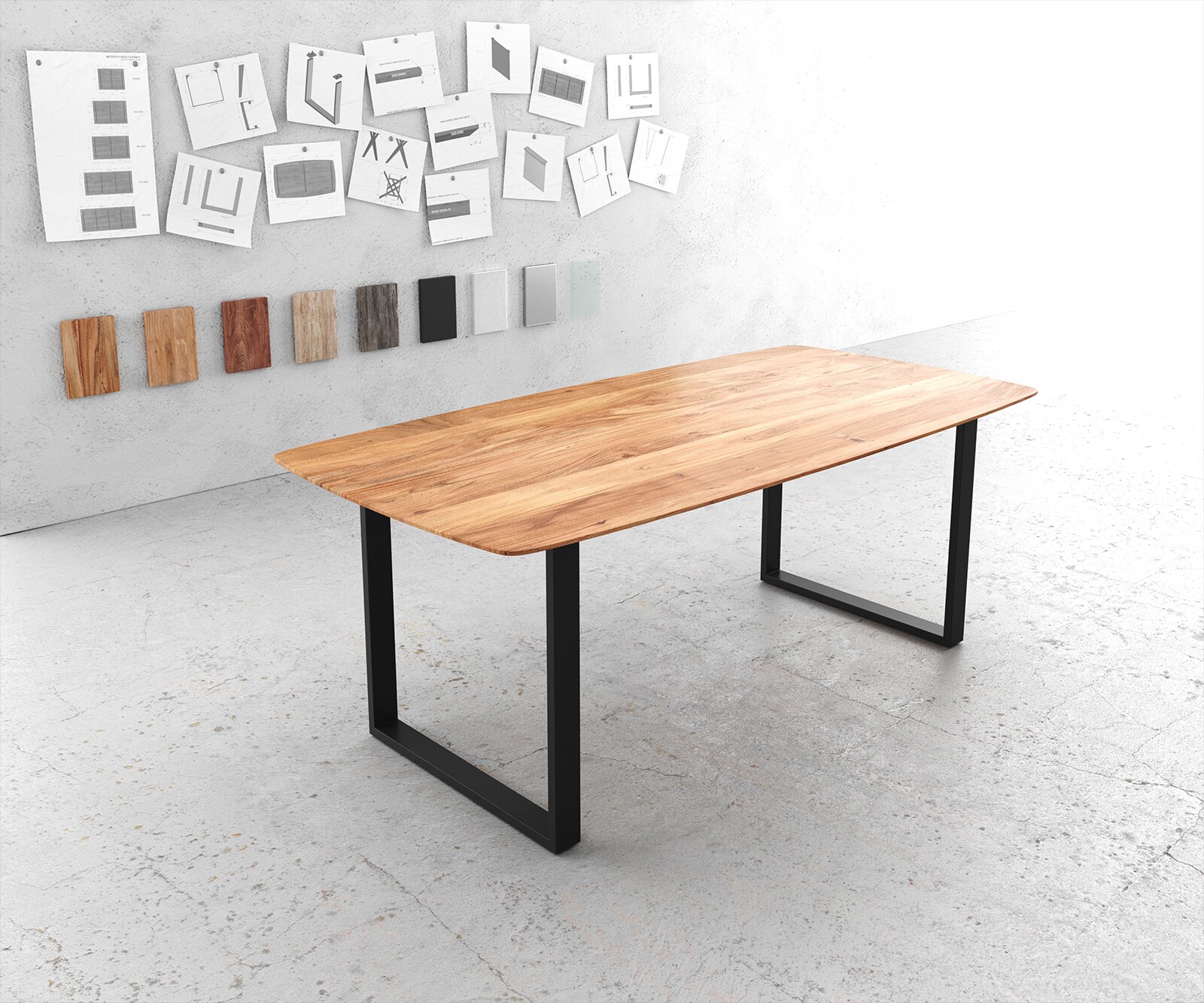 Table à manger Edge Boot 200x100 Acacia Naturel cadre traîneau Noir Bord Suisse 1