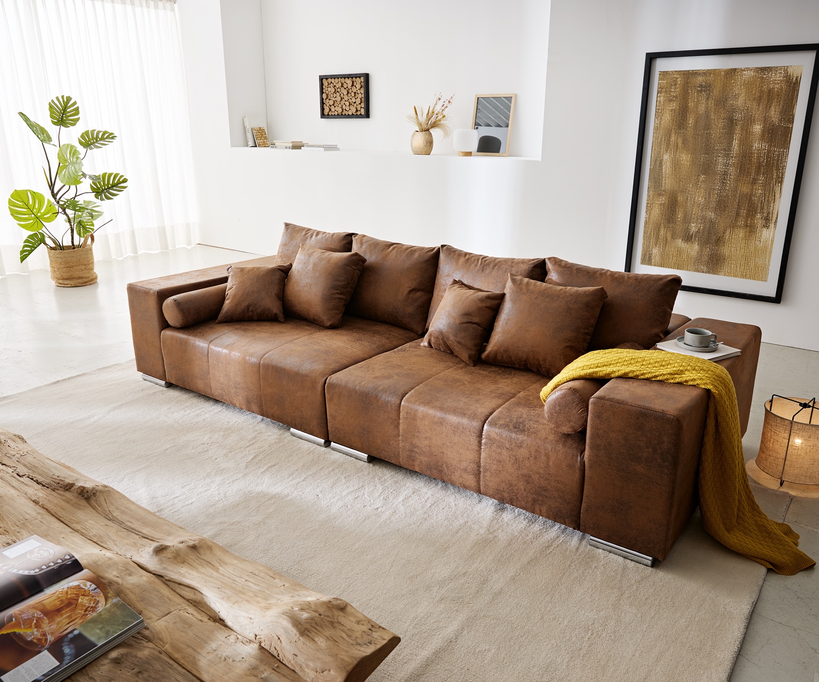 Big-Sofa Marbeya 285x115 cm Braun Antik Optik mit 10 Kissen 3 Big-Sofa Marbeya 285x115 cm Braun Antik Optik mit 10 Kissen 3