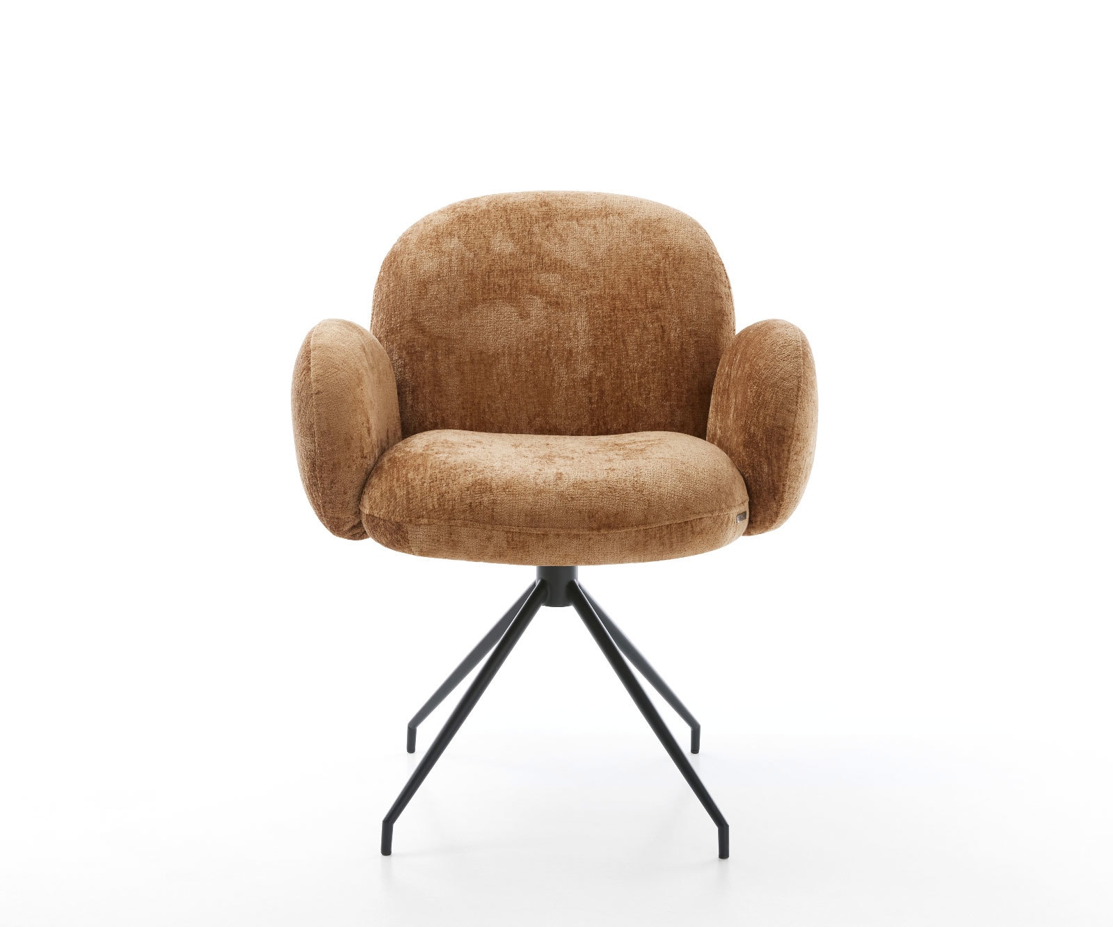 Chaise-pivotante Nube-Flex avec accoudoirs chenille rouille pied croisé conique noir pivotement sur 180° ressorts ensachés 2