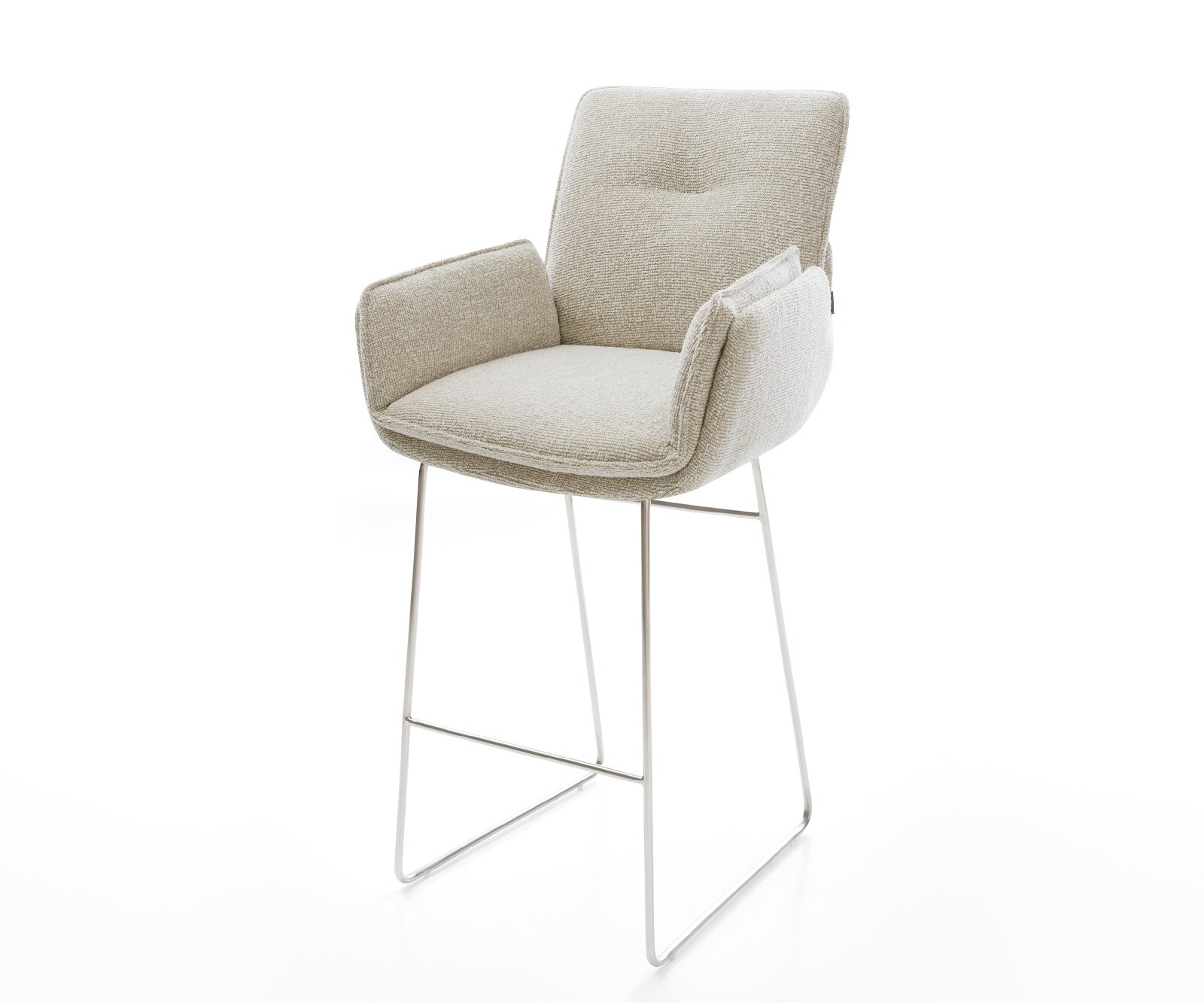 Barstuhl Nela-Flex Webstoff Soft Beige Kufengestell Edelstahl Silberfarben