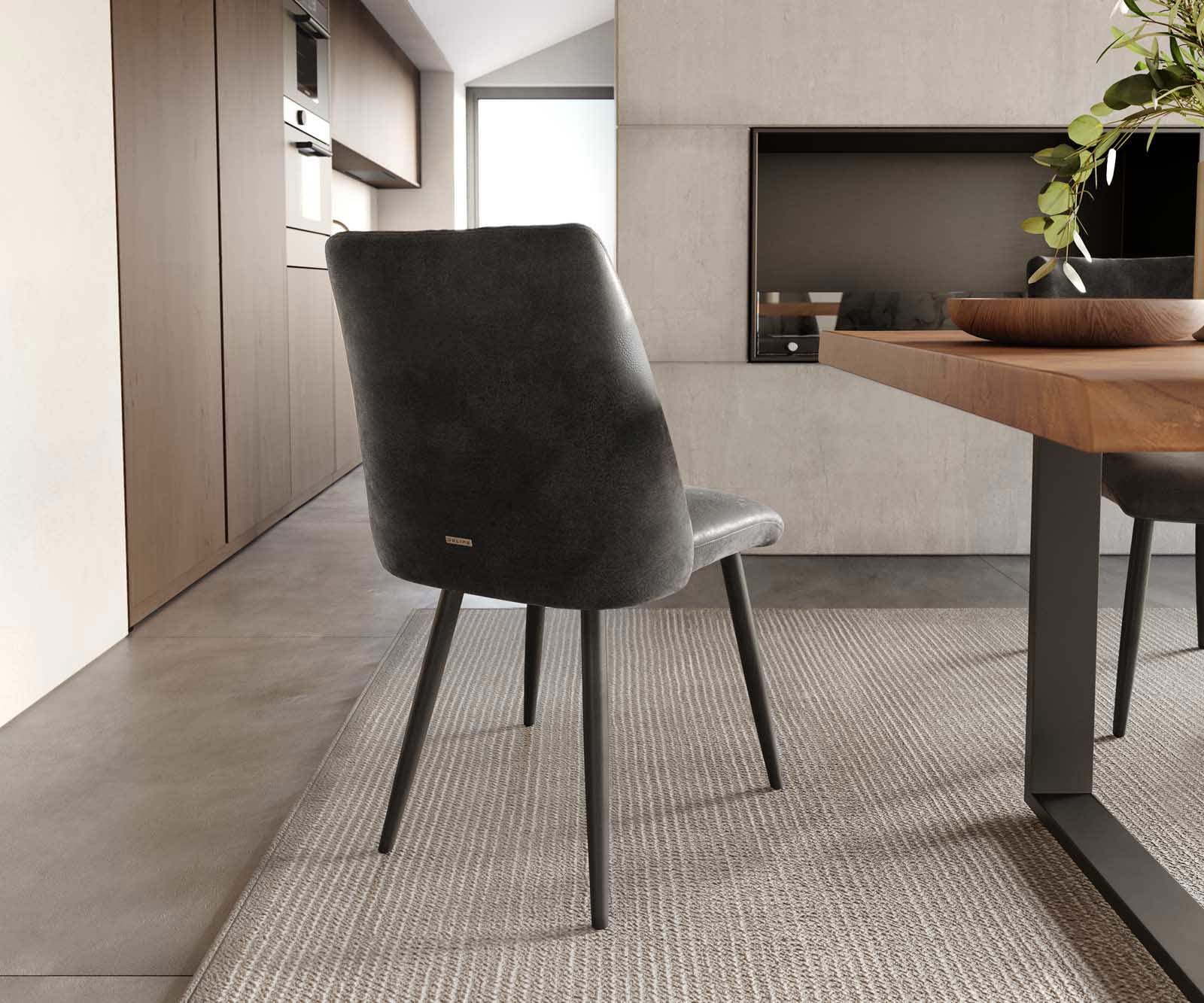 Esszimmerstuhl Elso-Flex Mikrofaser Anthrazit Vintage 4-Fuß konisch Schwarz Taschenfederkern 3 Esszimmerstuhl Elso-Flex Mikrofaser Anthrazit Vintage 4-Fuß konisch Schwarz Taschenfederkern 3