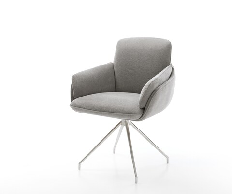 Chaise-de-salle-à-manger Luan-Flex avec accoudoirs tissu structuré doux gris pied croisé conique acier inoxydable