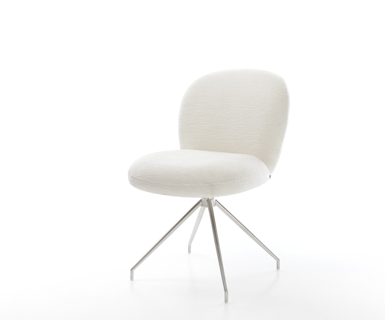 Chaise-de-salle-à-manger Nube-Flex bouclé doux beige pied croisé conique acier inoxydable resorts ensachés 1