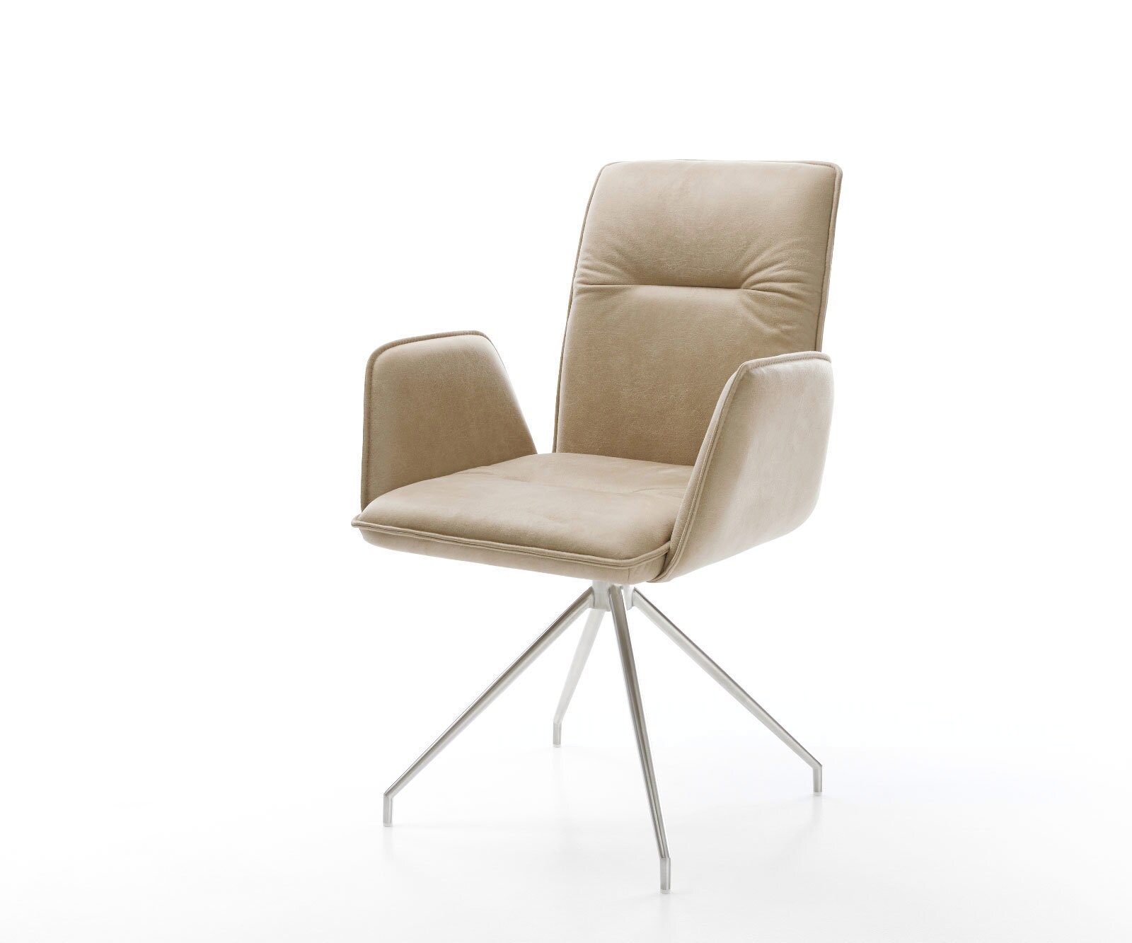 Chaise-de-salle-à-manger Vinja-Flex microvelours beige vintage pied croisé conique acier inoxydable brossé