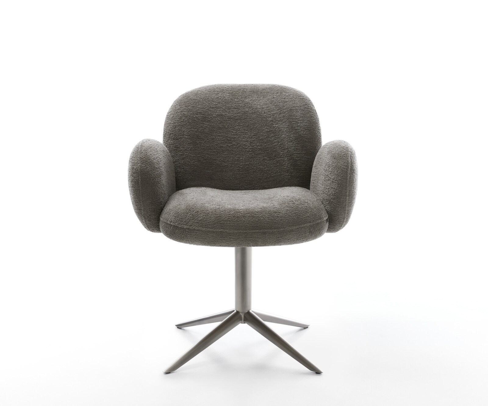 Chaise-pivotante Nube-Flex avec accoudoirs bouclé doux couleur boue pied de chaise 4 branches grafiete pivotement sur 360° fonction bascule resorts ensachés 1