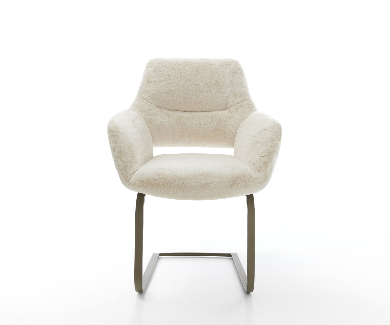 Freischwinger Yago-Flex mit Armlehnen Plüsch Creme-Weiß Freischwinger flach Effektfinish Titan Taschenfederkern 1