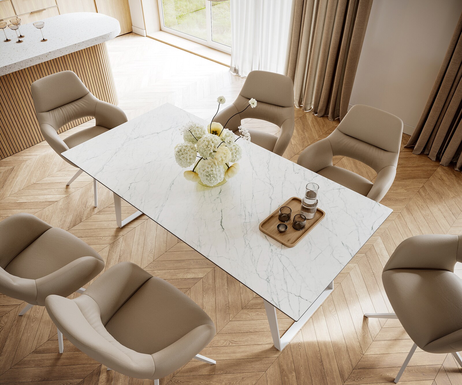Table à manger Edge 200x100 cm Céramique Laminam®Statuarietto Blanc Métal Oblique Blanc 3
