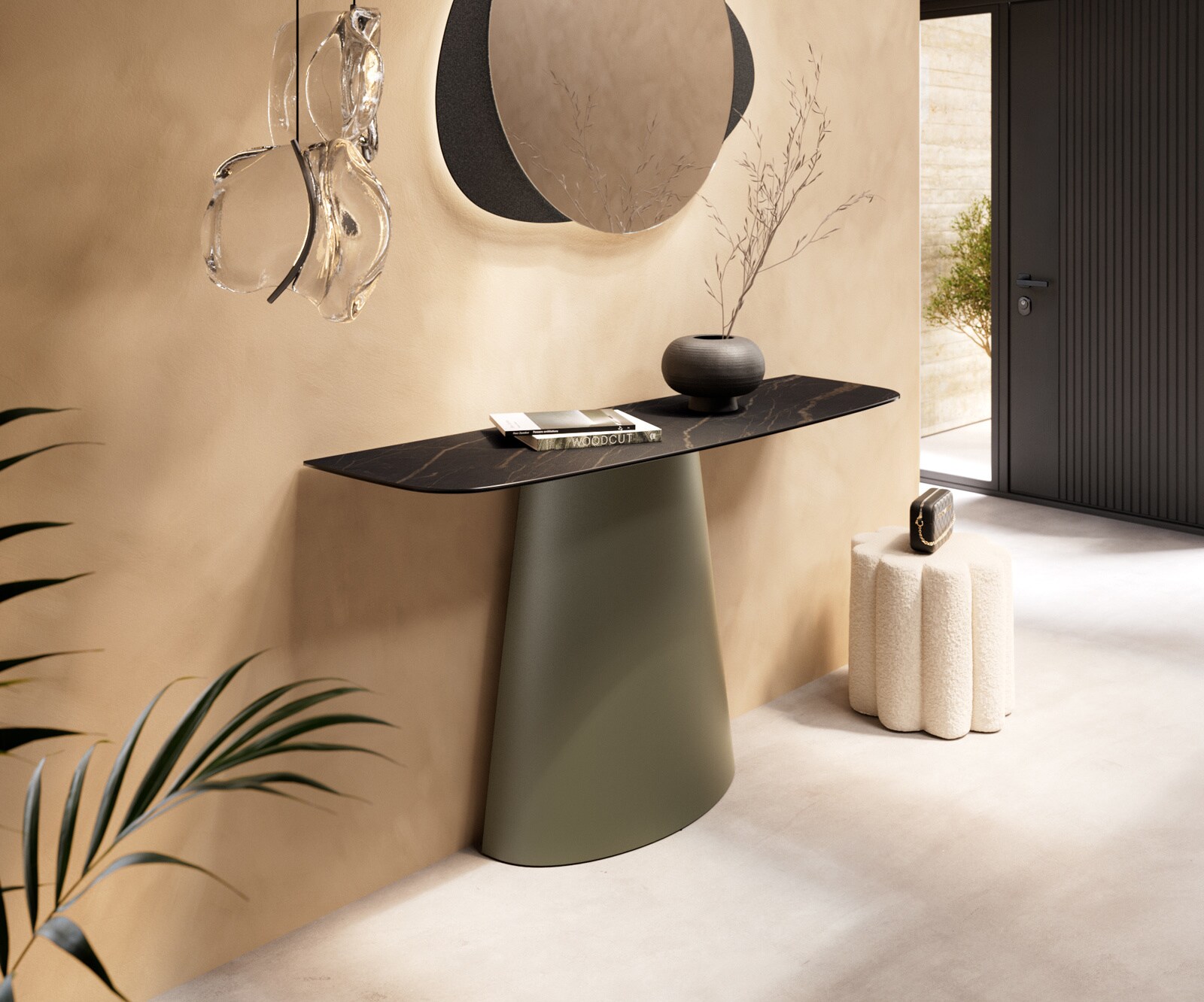 Console Edge forme bateau 140x40 cm Céramique Laminam® Noir Desir Braun Conos Métal Effektfinish Titan 1