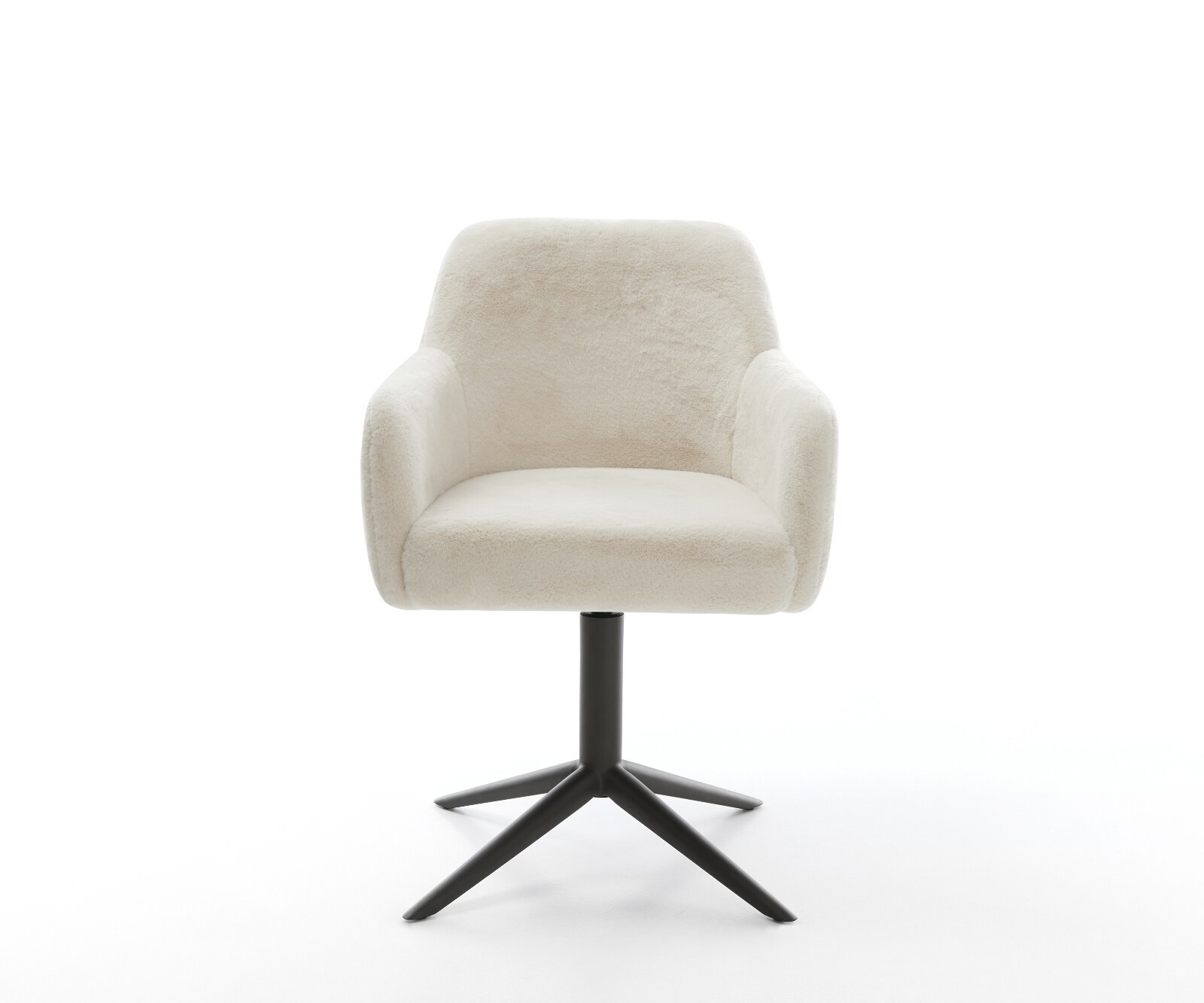 Drehstuhl Greg-Flex Plüsch Creme-Weiß Fußkreuz Schwarz 360° drehbar Wippfunktion Taschenfederkern 1