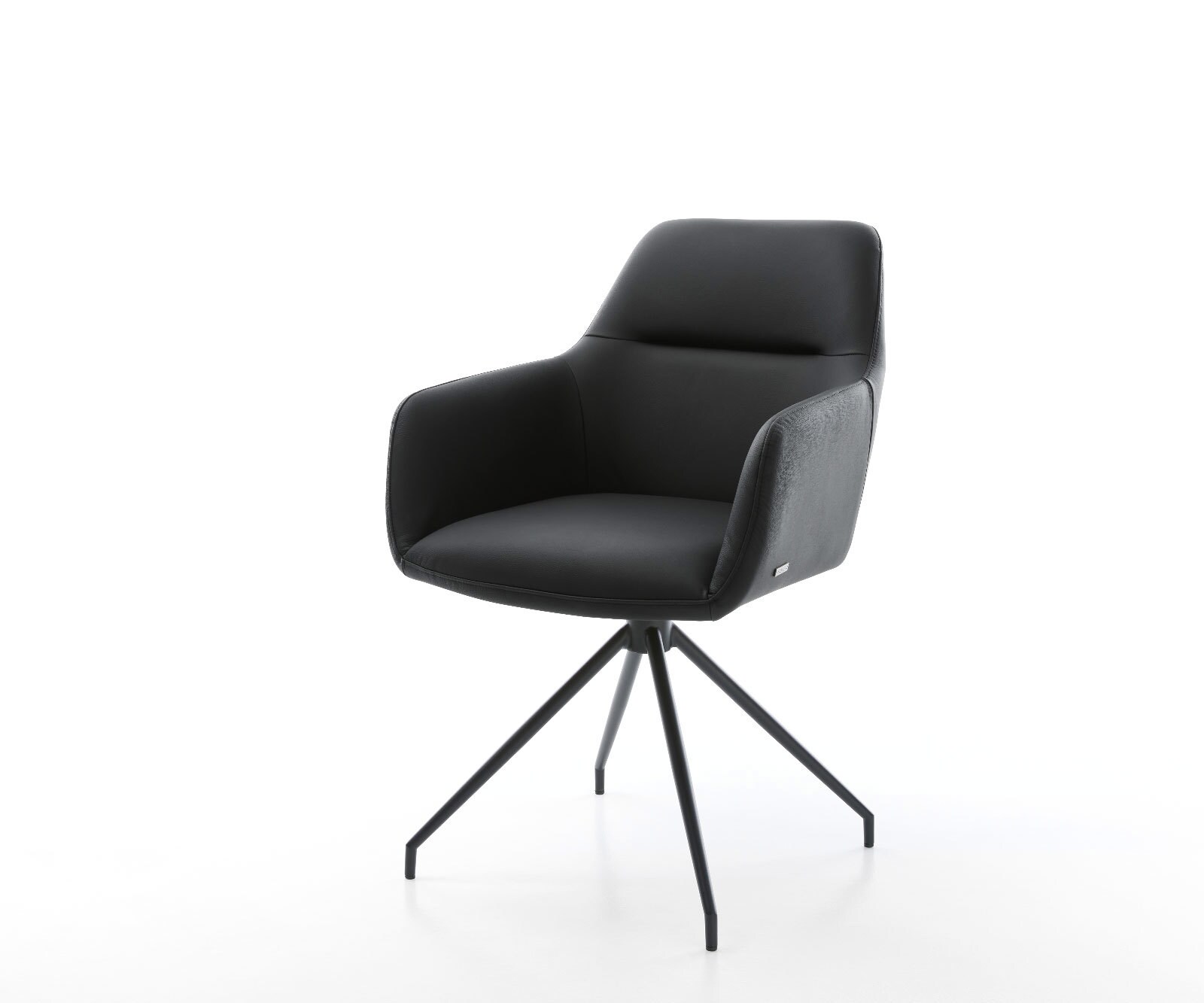 Chaise-de-salle-à-manger Pejo-Flex cuir de vache noir pied croisé conique noir ressorts ensachés 1