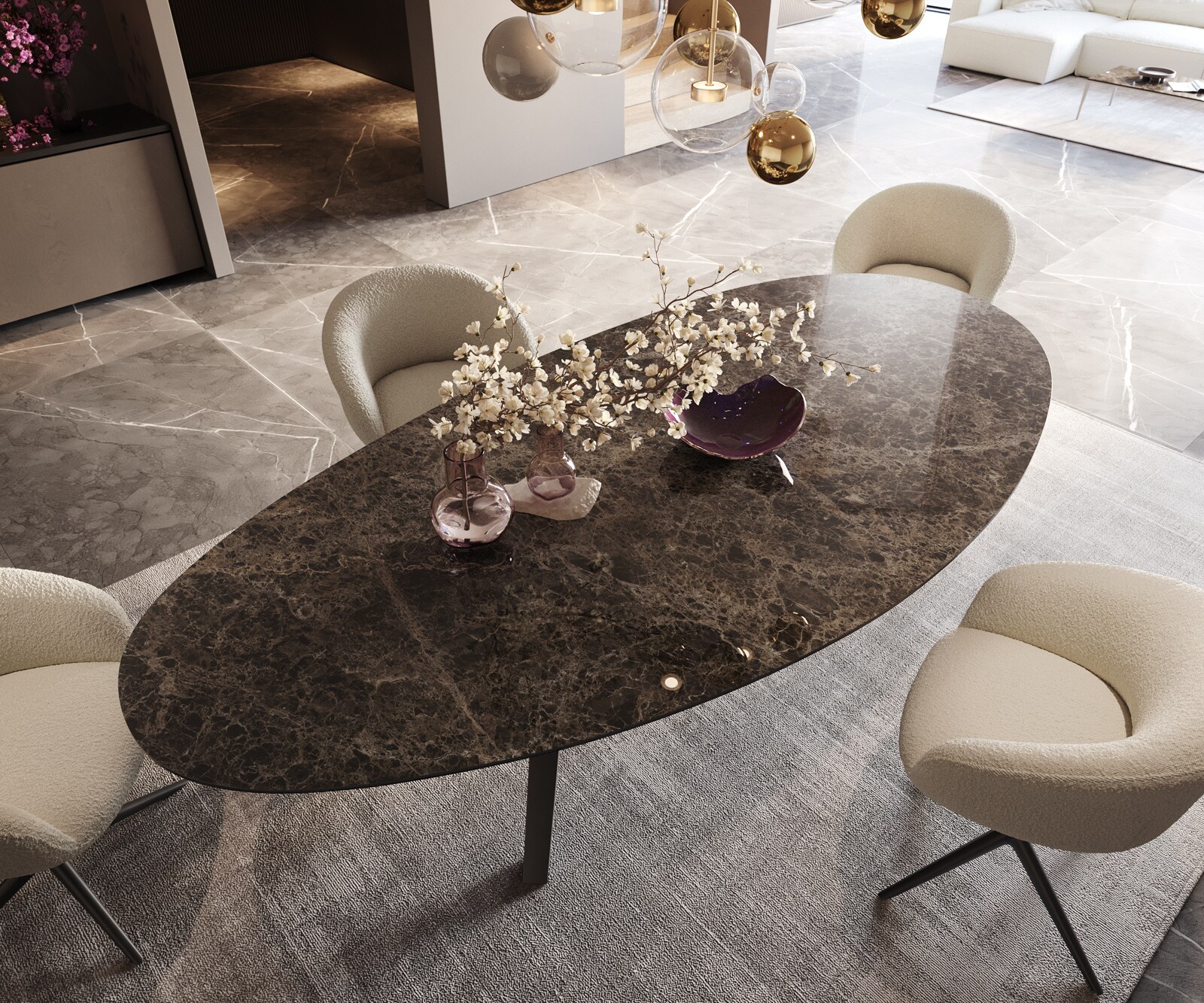 Table de salle à manger Edge Ovale Céramique Emperador Extra Lucidato Brun foncé 280x130 Zenthara angulaire Métal Noir 4