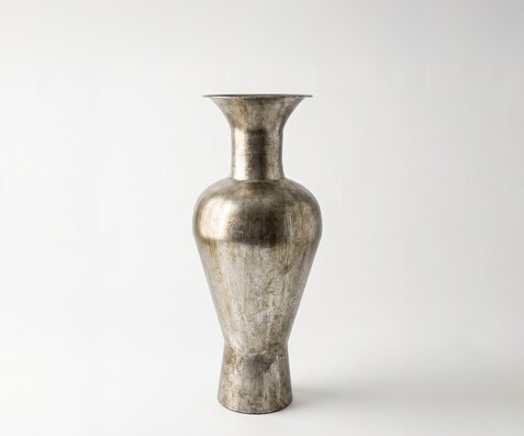 Vase Medora B25 x T25 x H60 cm Metall Platin Aurum Handgemacht