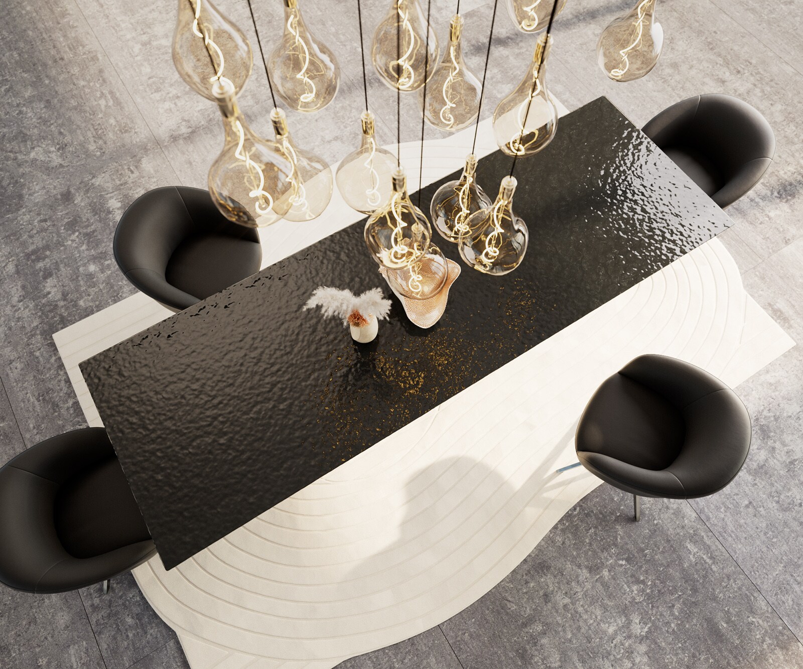 Table à manger Edge 300x100 verre en relief noir 3D-Design Estelar rond Acier inoxydable 4