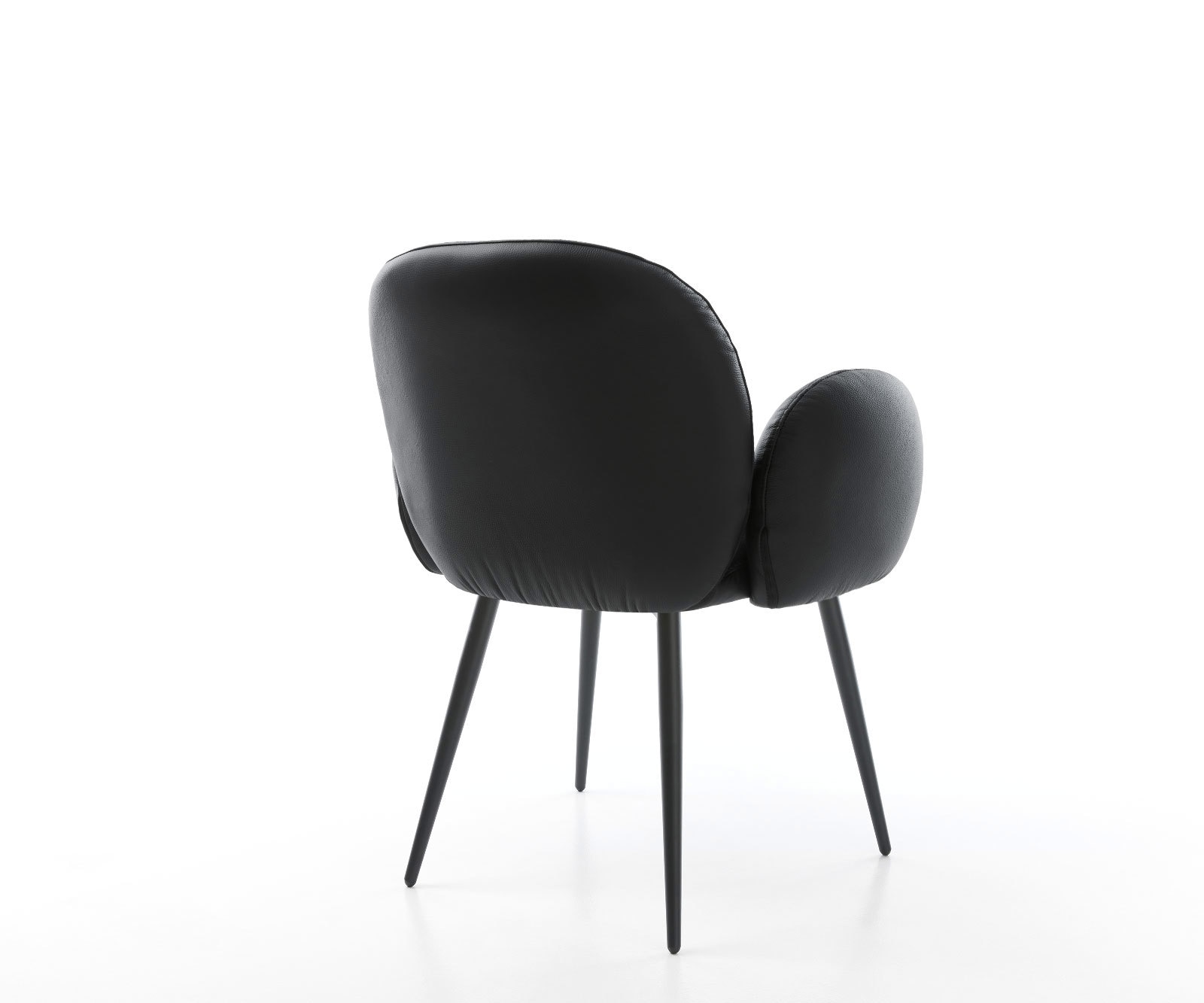 Chaise-de-salle-à-manger Nube-Flex avec accoudoirs cuir de vache noir 4 pieds coniques noir ressorts ensachés 4 Chaise-de-salle-à-manger Nube-Flex avec accoudoirs cuir de vache noir 4 pieds coniques noir ressorts ensachés 4