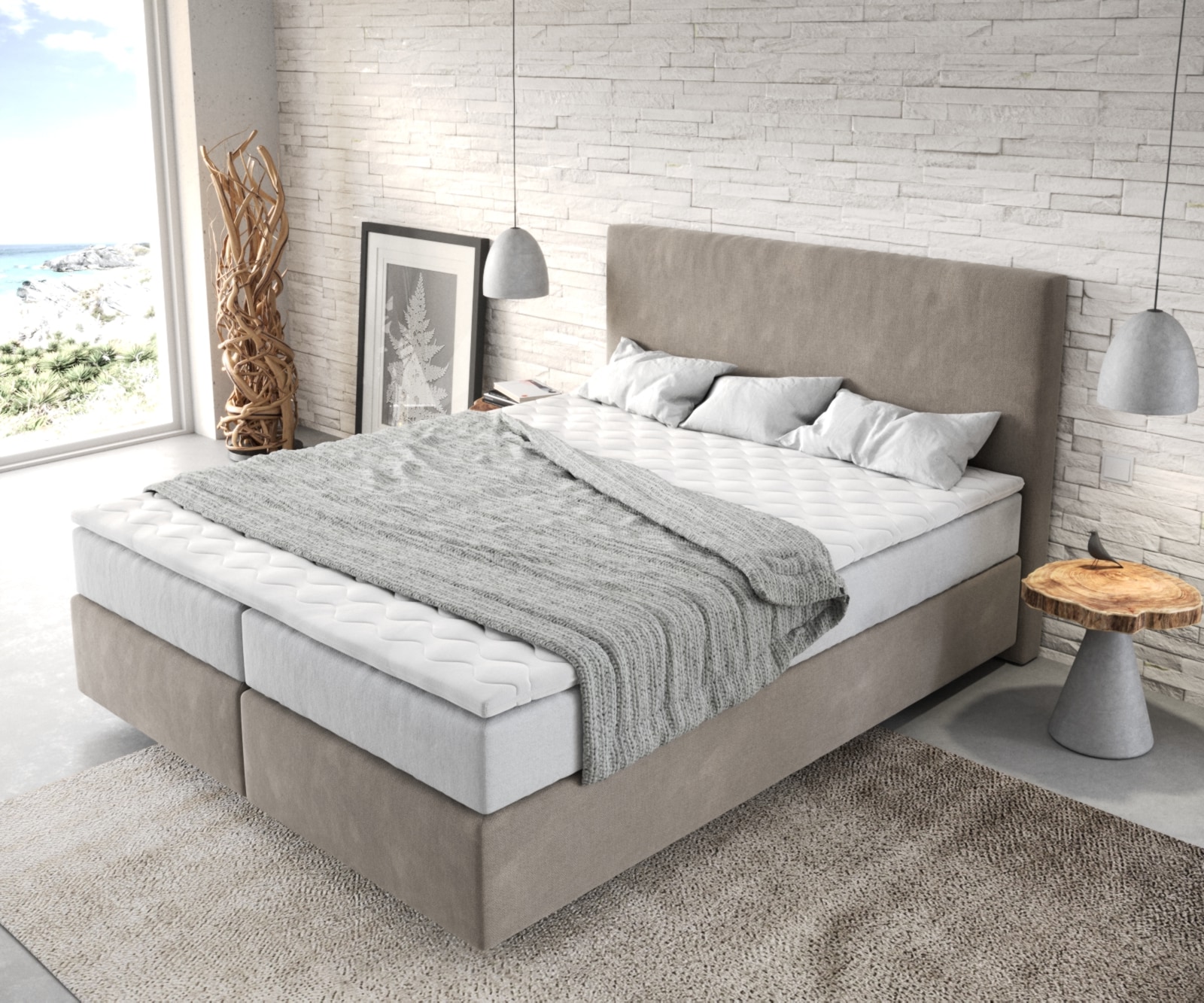 Lit-à-sommier-tapissier Dream-Well 160x200 cm Microfibre Beige avec matelas TFK et surmatelas viscoélastique 3 Lit-à-sommier-tapissier Dream-Well 160x200 cm Microfibre Beige avec matelas TFK et surmatelas viscoélastique 3