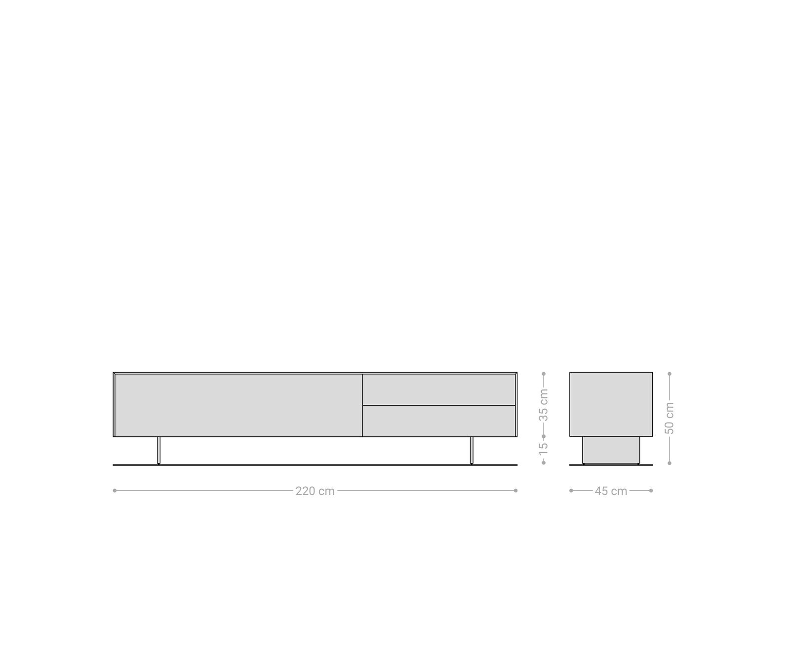 Lowboard Cuor 220 cm Keramik Beton Grau 1 Klappe 2 Schubfächer Fuß Schwebeoptik Metall Schwarz 6
