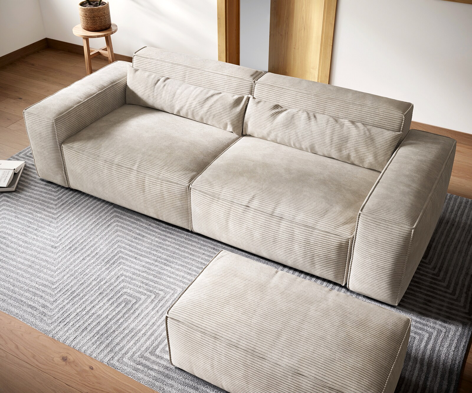 Big-Sofa Sirpio XL 270x130 cm Cord Beige mit Hocker 3