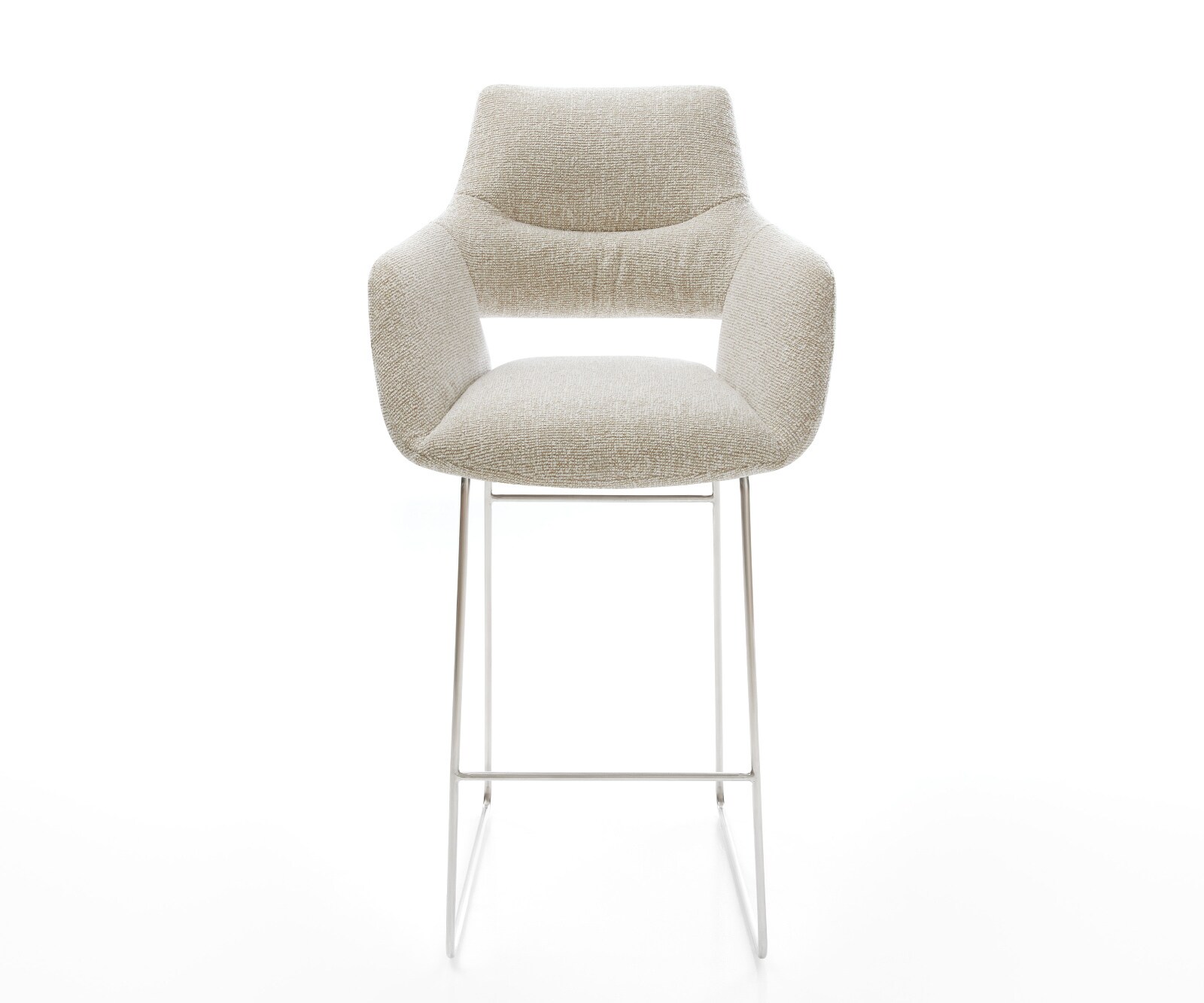 Chaise-de-bar Yago-Flex Tissu tissé doux Beige Pied trapèze acier inoxydable Argent Ressort ensaché 1