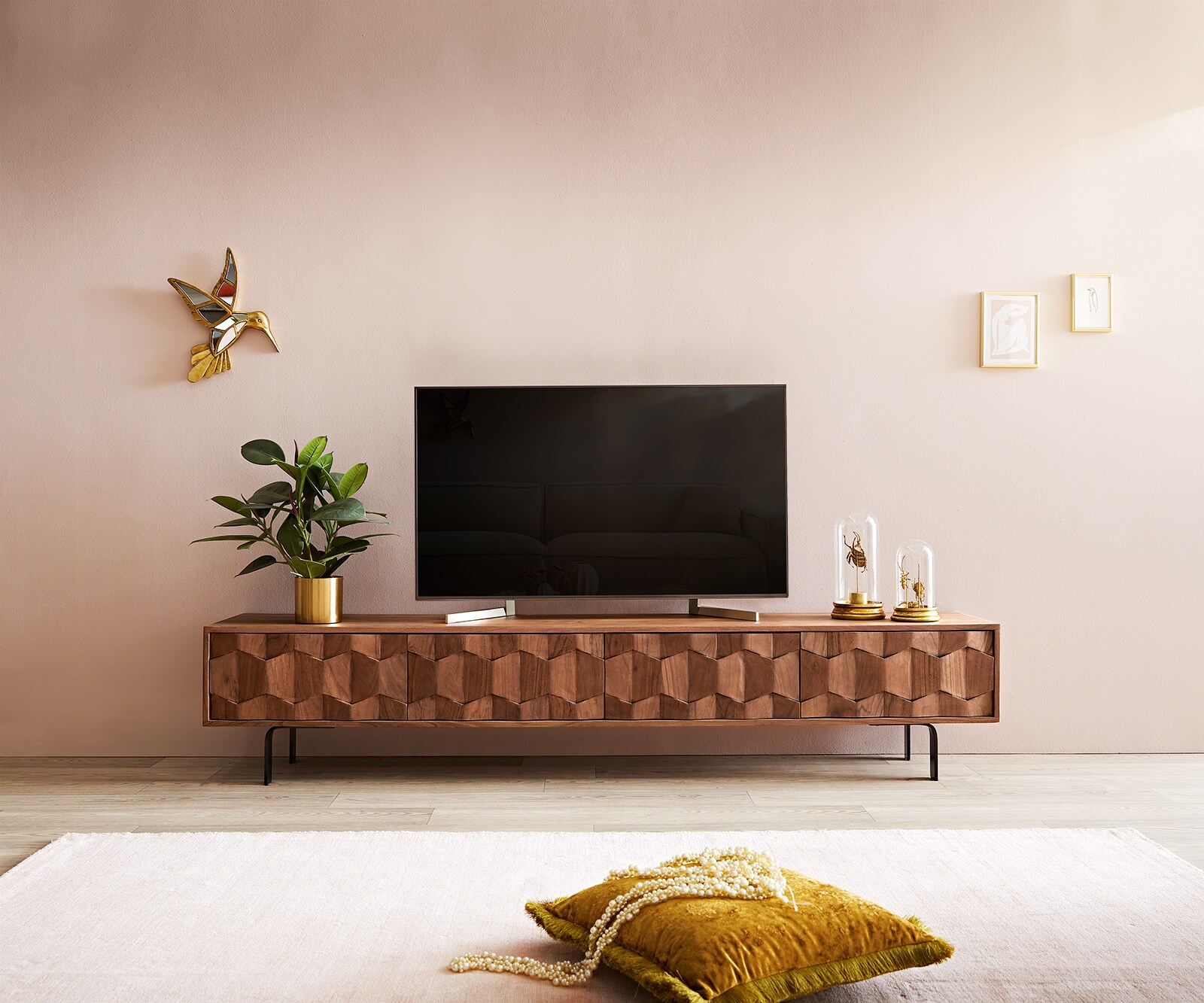 Buffet bas Fevo 200 cm acacia marron 4 portes Pied-L 1