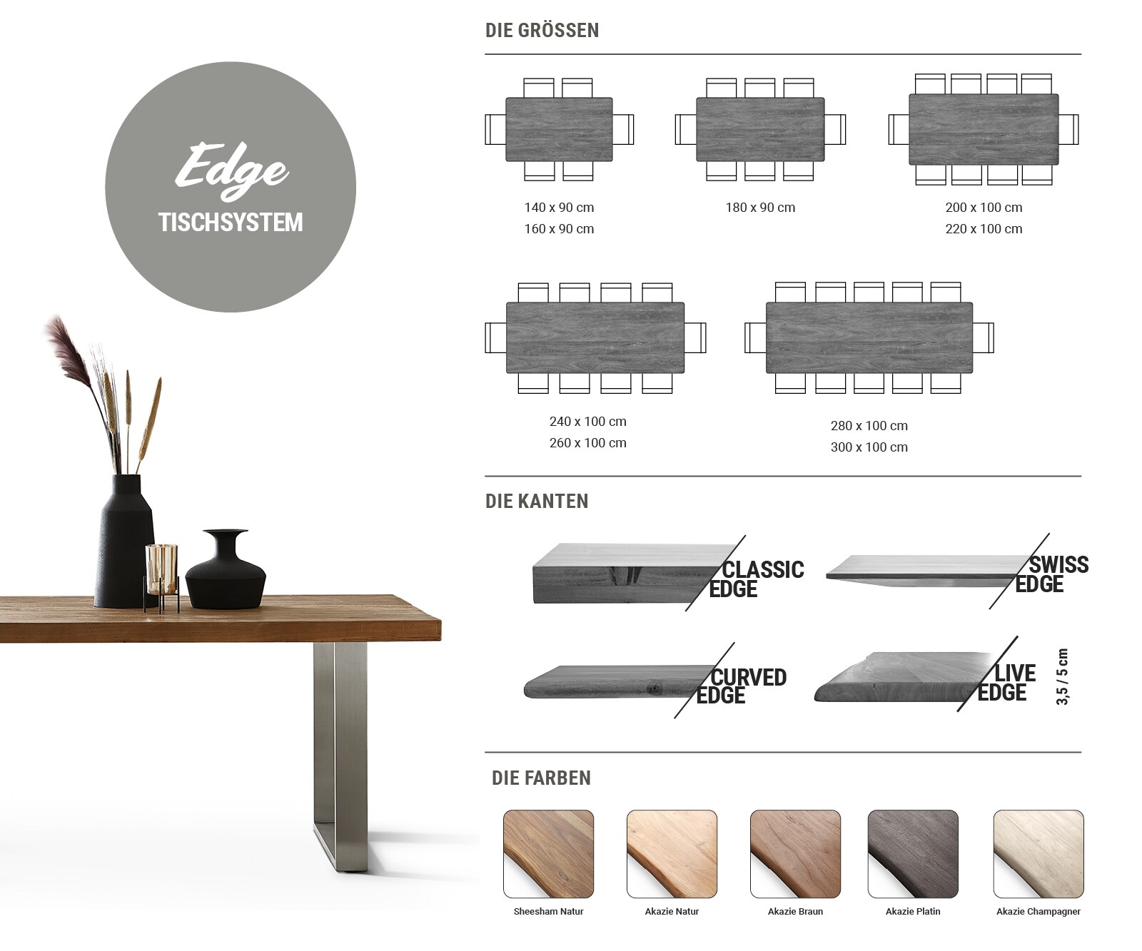 Esstisch Edge 200x100 Akazie Natur Metall Schräg Schweizer Kante 6