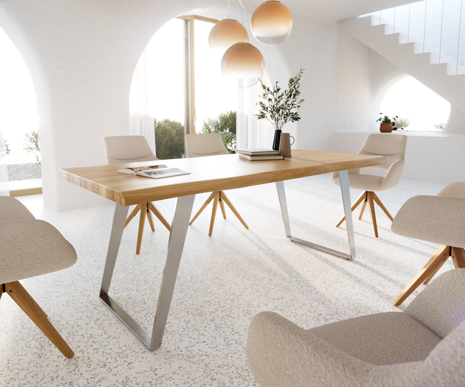 Esstisch Edge 200x100 Eiche Natur Edelstahl Schräg Live-Edge Esstisch Edge 200x100 Eiche Natur Edelstahl Schräg Live-Edge