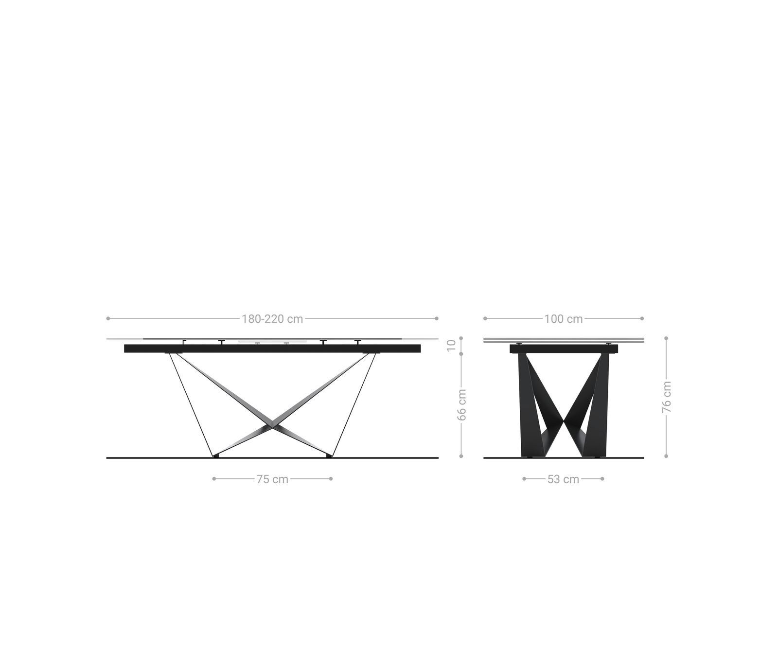 Table à manger Edge 180-220x100 céramique Calacatta Luxe blanc-doré-gris Spider acier plat noir extensible 8