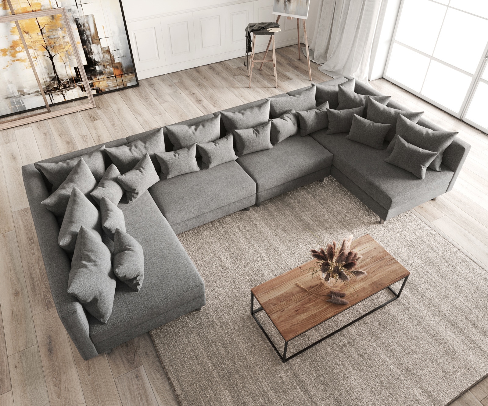 Wohnlandschaft Clovis XL Grau Flachgewebe Modulsofa 3 Wohnlandschaft Clovis XL Grau Flachgewebe Modulsofa 3