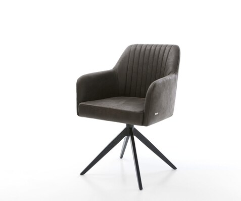 Drehstuhl Greg-Flex Mikrofaser Anthrazit Vintage Kreuzgestell breit Schwarz 360° drehbar Wippfunktion Taschenfederkern