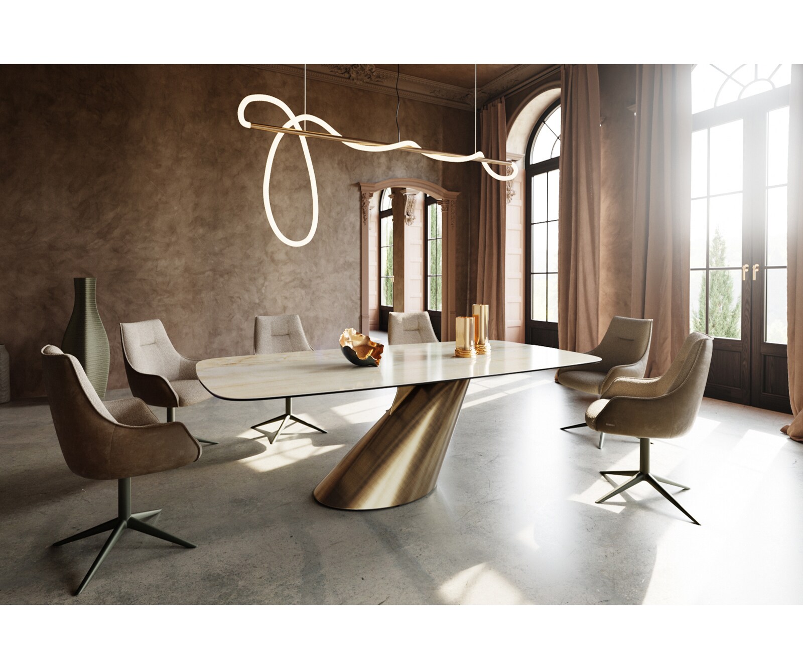 Table à manger Edge Boot 240x120 céramique Iris FMG Onice Oro Cono métallique doré 5